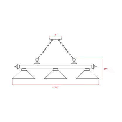Cordon Dome Billiard Pendant Light - line drawing.