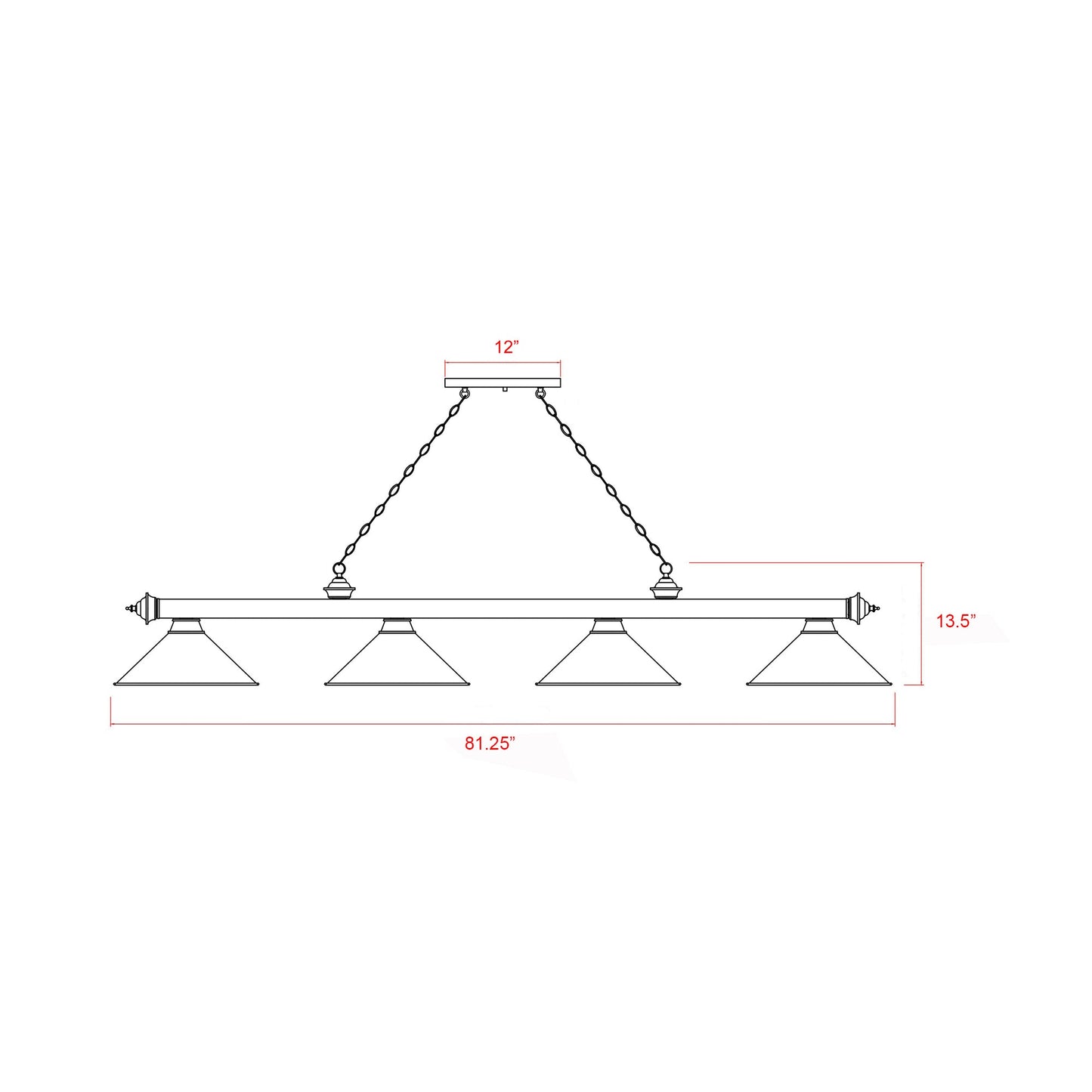 Cordon Dome Billiard Pendant Light - line drawing.