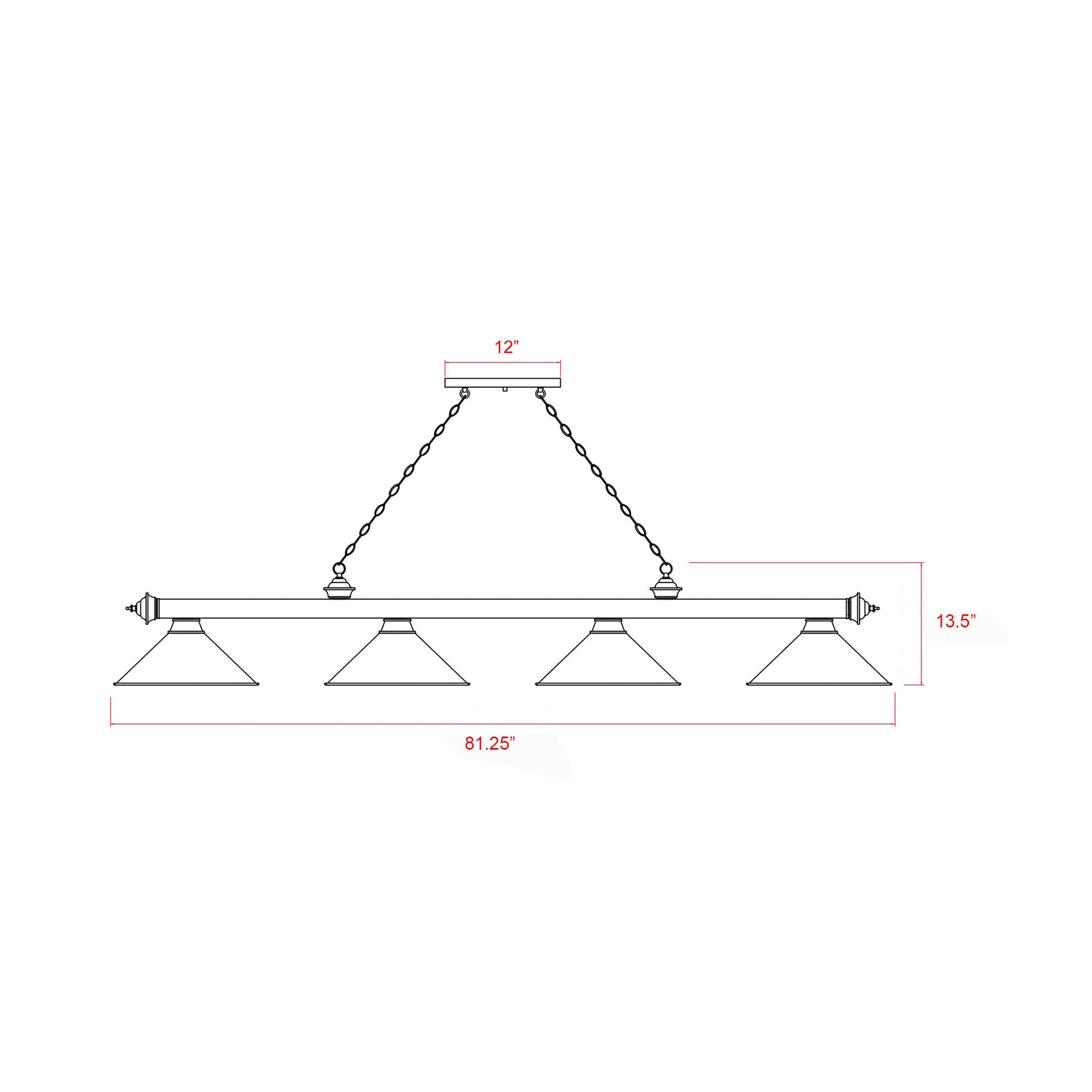 Cordon Dome Billiard Pendant Light - line drawing.