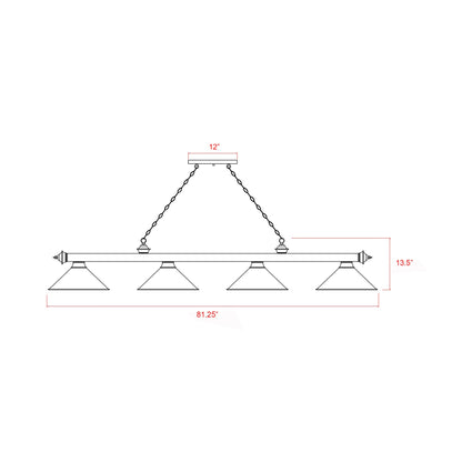 Cordon Dome Billiard Pendant Light - line drawing.