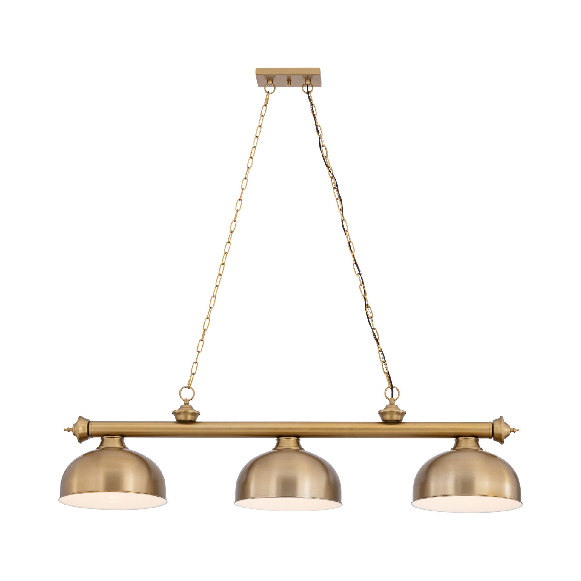 Cordon Dome Steel Billiard Pendant Light in Heritage Brass (3-Light/14.25-Inch).