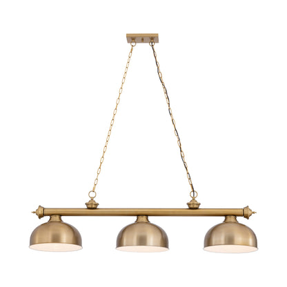Cordon Dome Steel Billiard Pendant Light in Heritage Brass (3-Light/14.25-Inch).