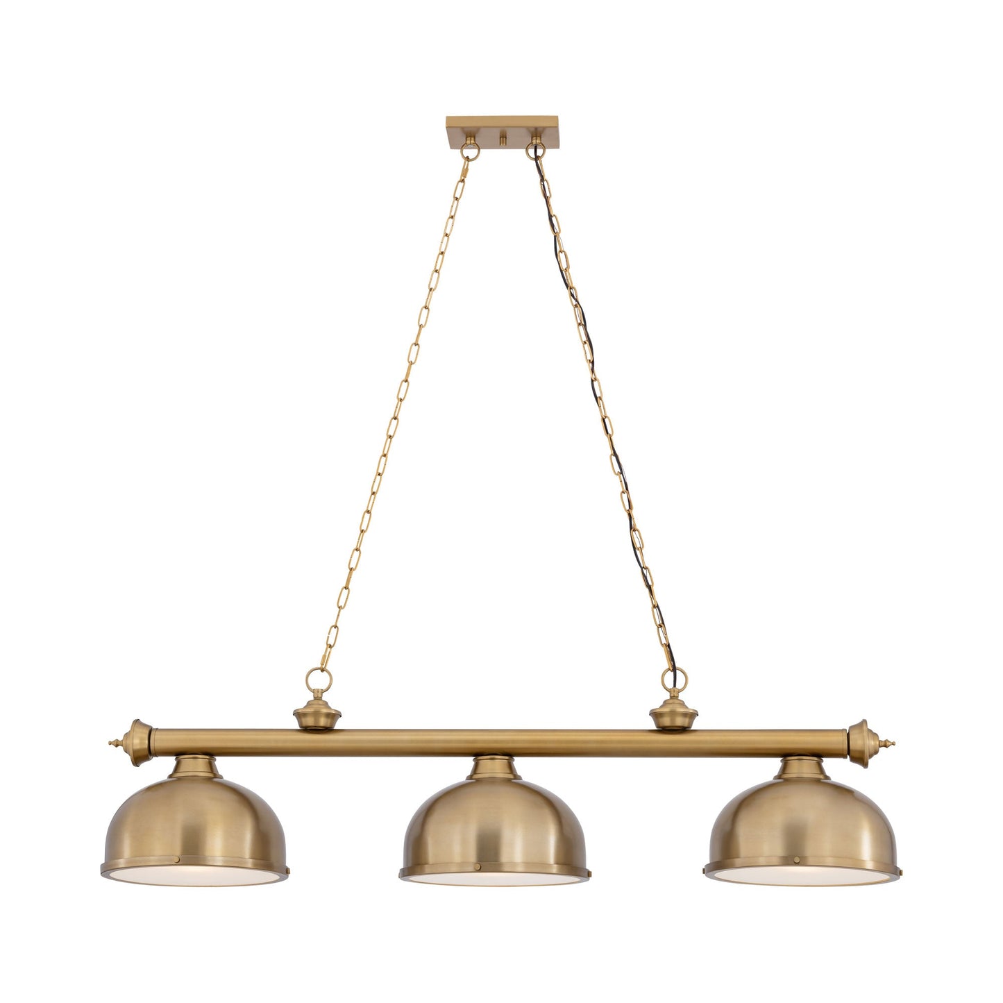 Cordon Dome Steel Billiard Pendant Light in Heritage Brass (3-Light/14.5-Inch).