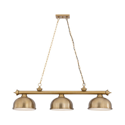 Cordon Dome Steel Billiard Pendant Light in Heritage Brass (3-Light/14.5-Inch).