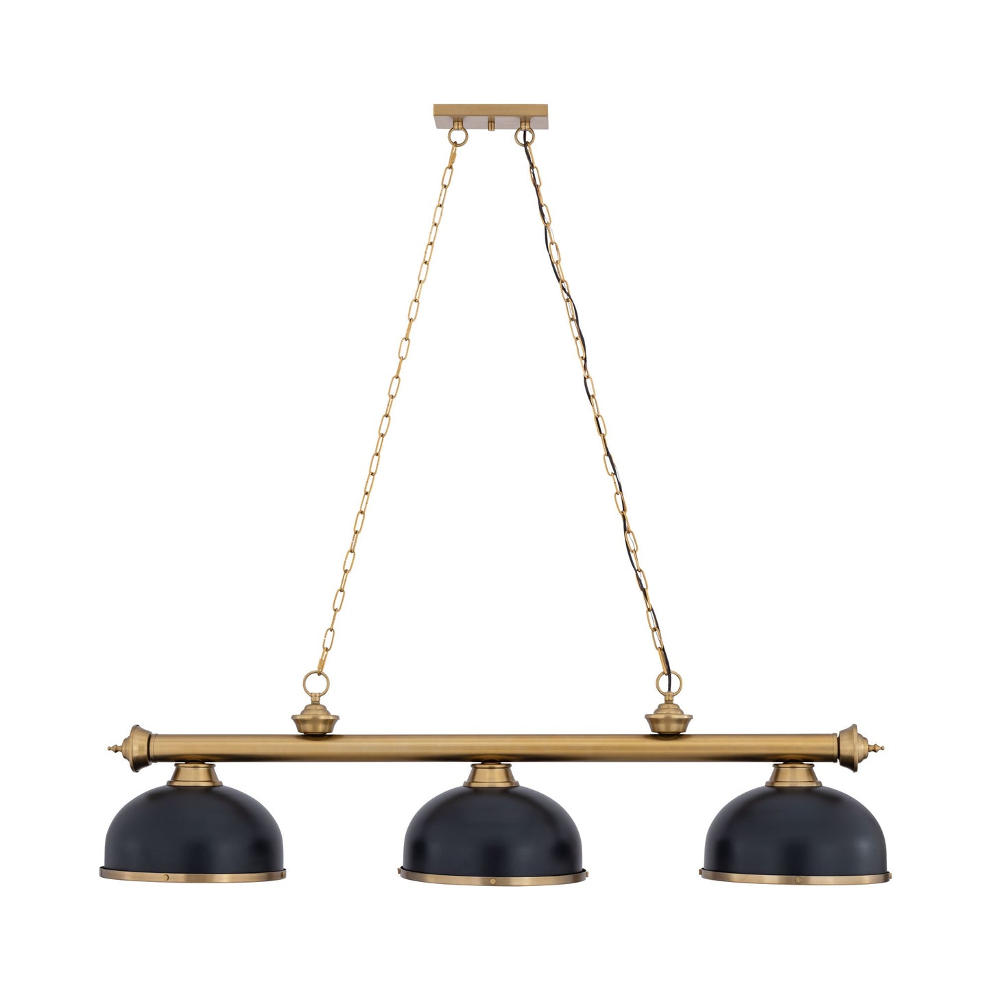 Cordon Dome Steel Billiard Pendant Light in Matte Black/Heritage Brass (3-Light/14.5-Inch).