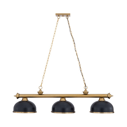 Cordon Dome Steel Billiard Pendant Light in Matte Black/Heritage Brass (3-Light/14.5-Inch).