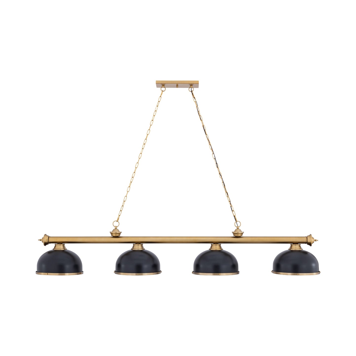 Cordon Dome Steel Billiard Pendant Light in Matte Black/Heritage Brass (4-Light/14.5-Inch).