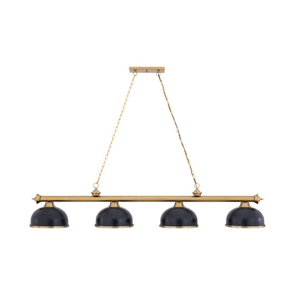 Cordon Dome Steel Billiard Pendant Light in Matte Black/Heritage Brass (4-Light/14.5-Inch).