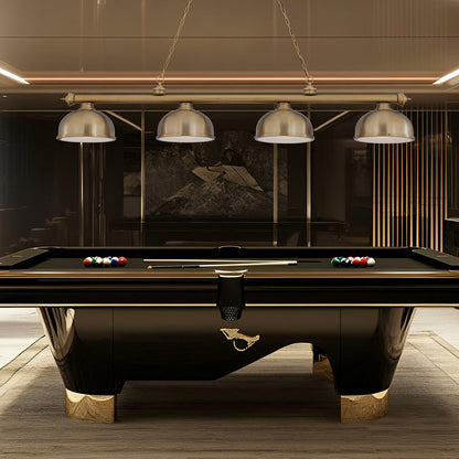 Cordon Dome Steel Billiard Pendant Light in game room.