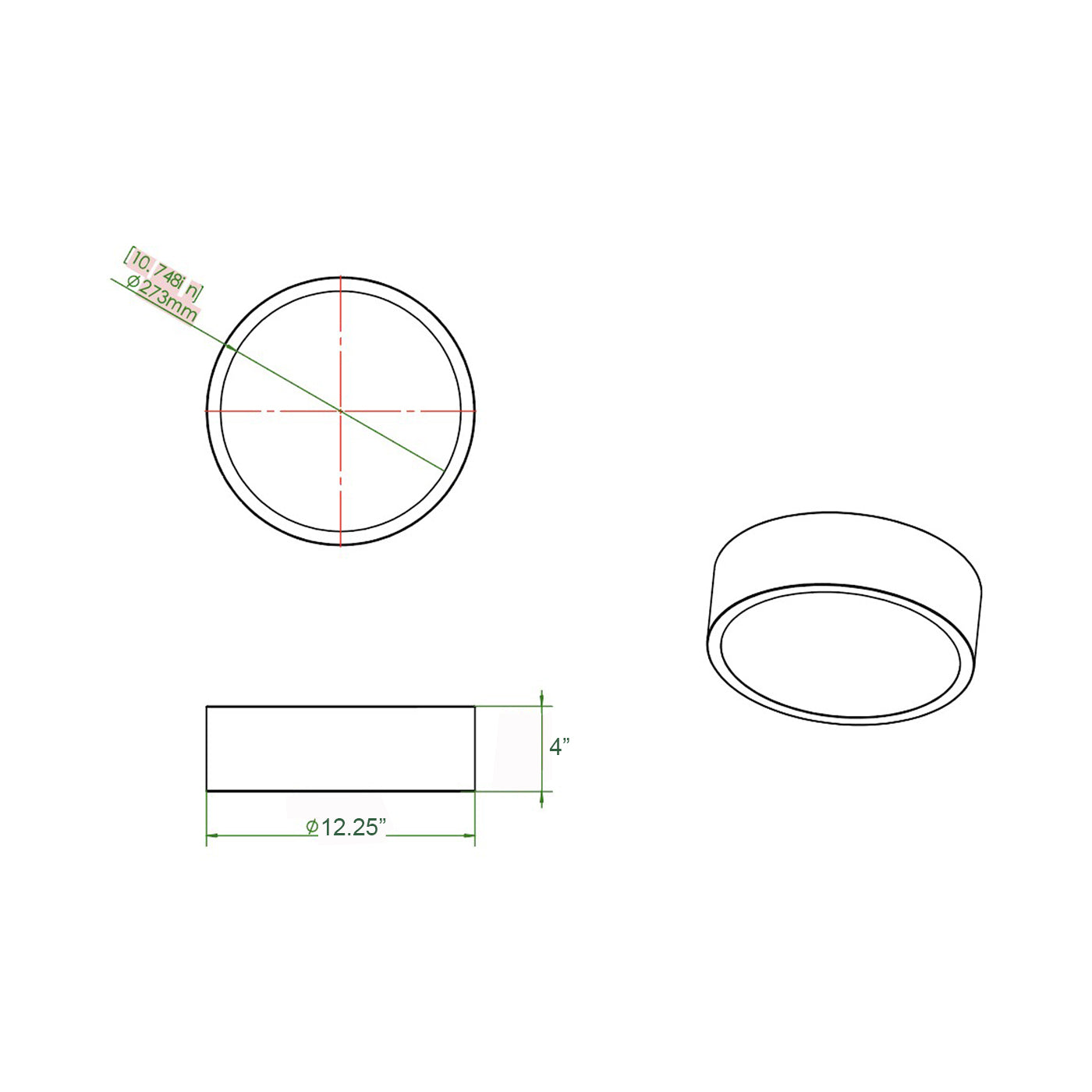 Coronado LED Flush Mount Ceiling Light - line drawing.