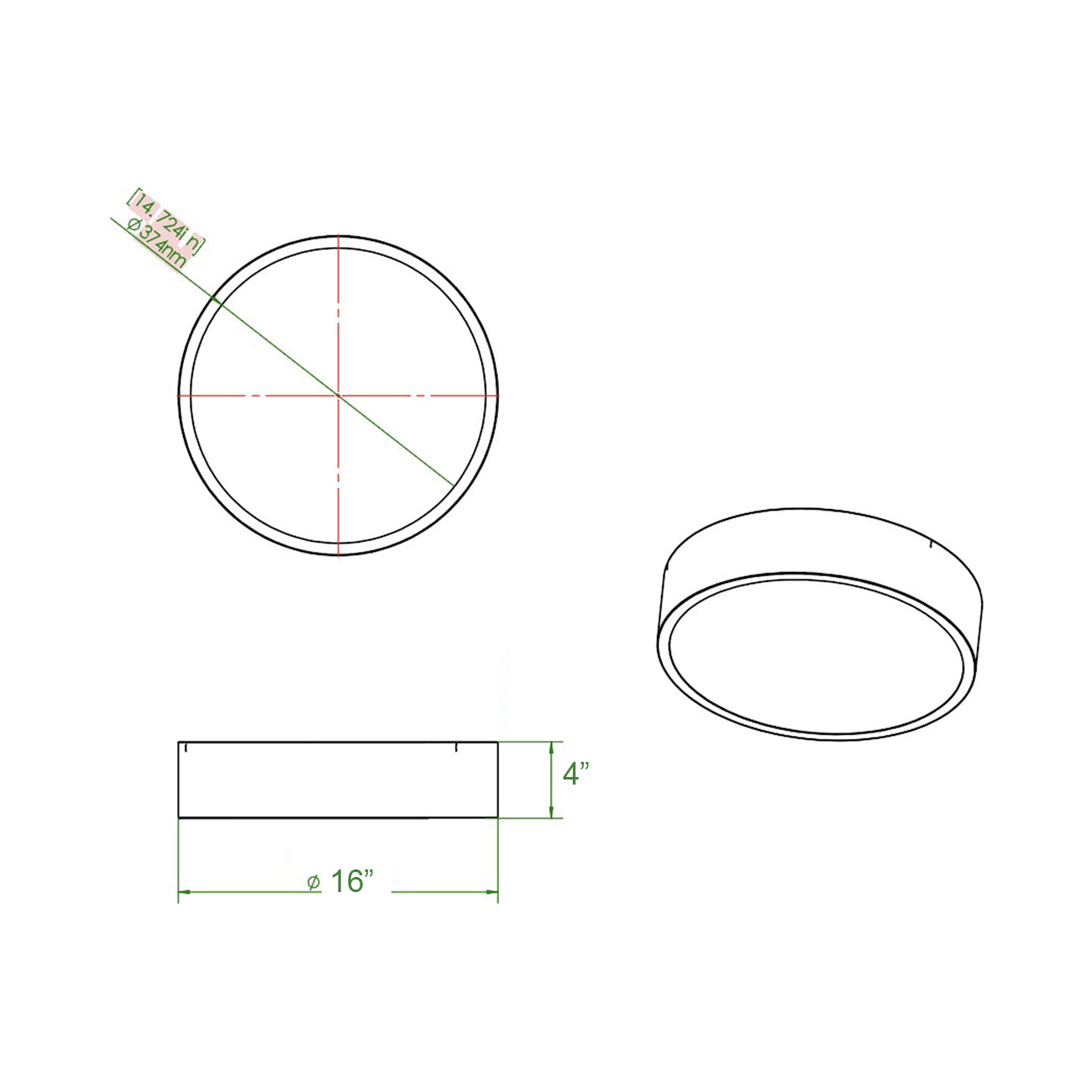 Coronado LED Flush Mount Ceiling Light - line drawing.