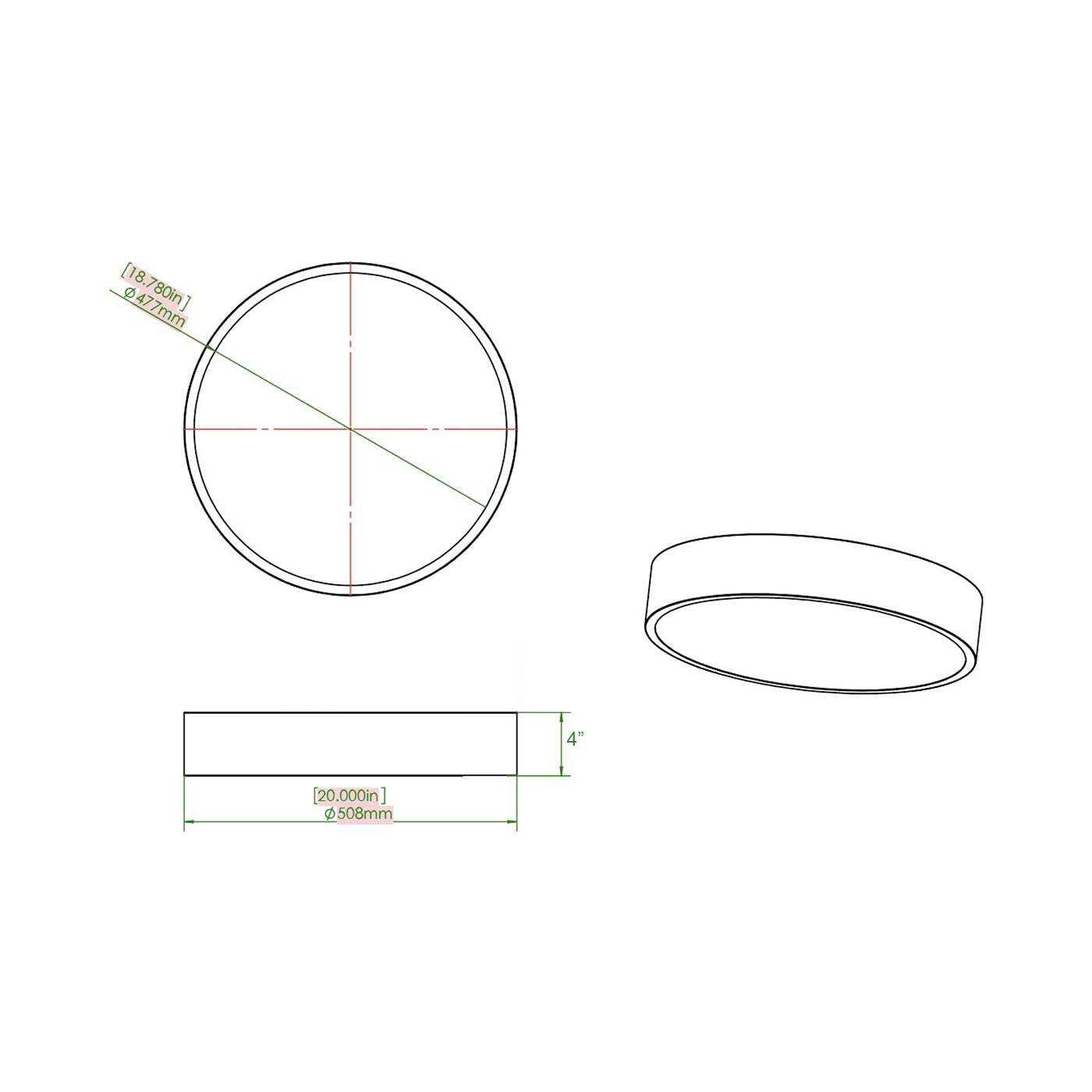 Coronado LED Flush Mount Ceiling Light - line drawing.