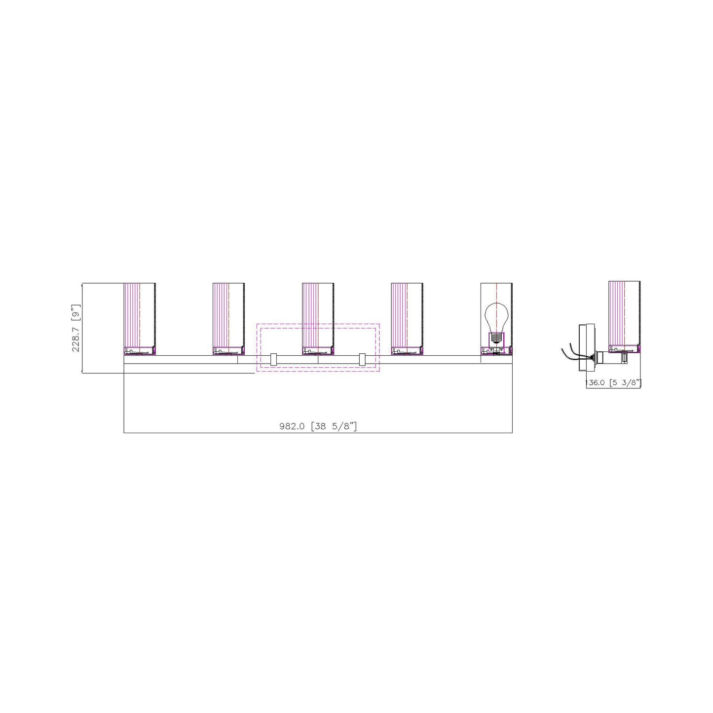 Danica Bath Vanity Light - line drawing.