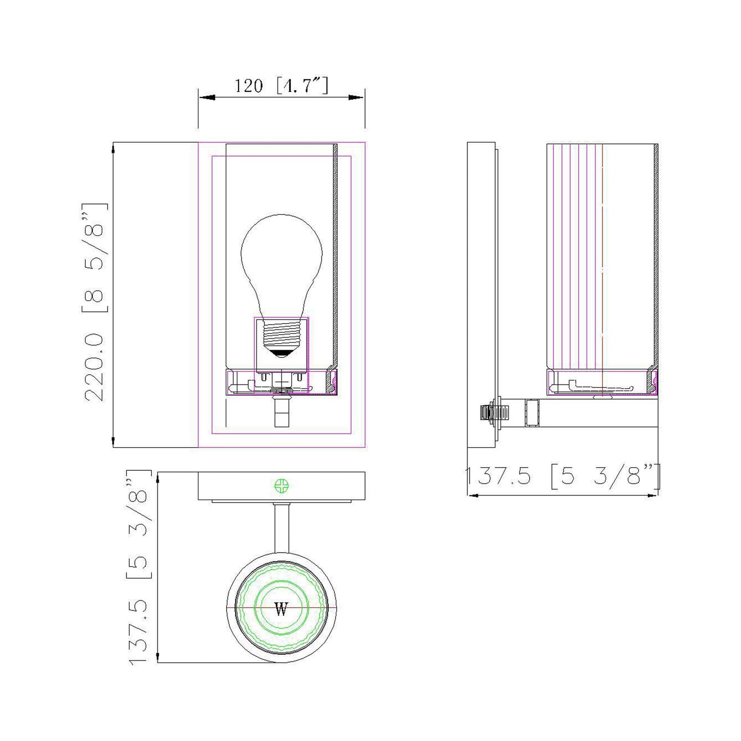 Danica Bath Wall Light - line drawing.