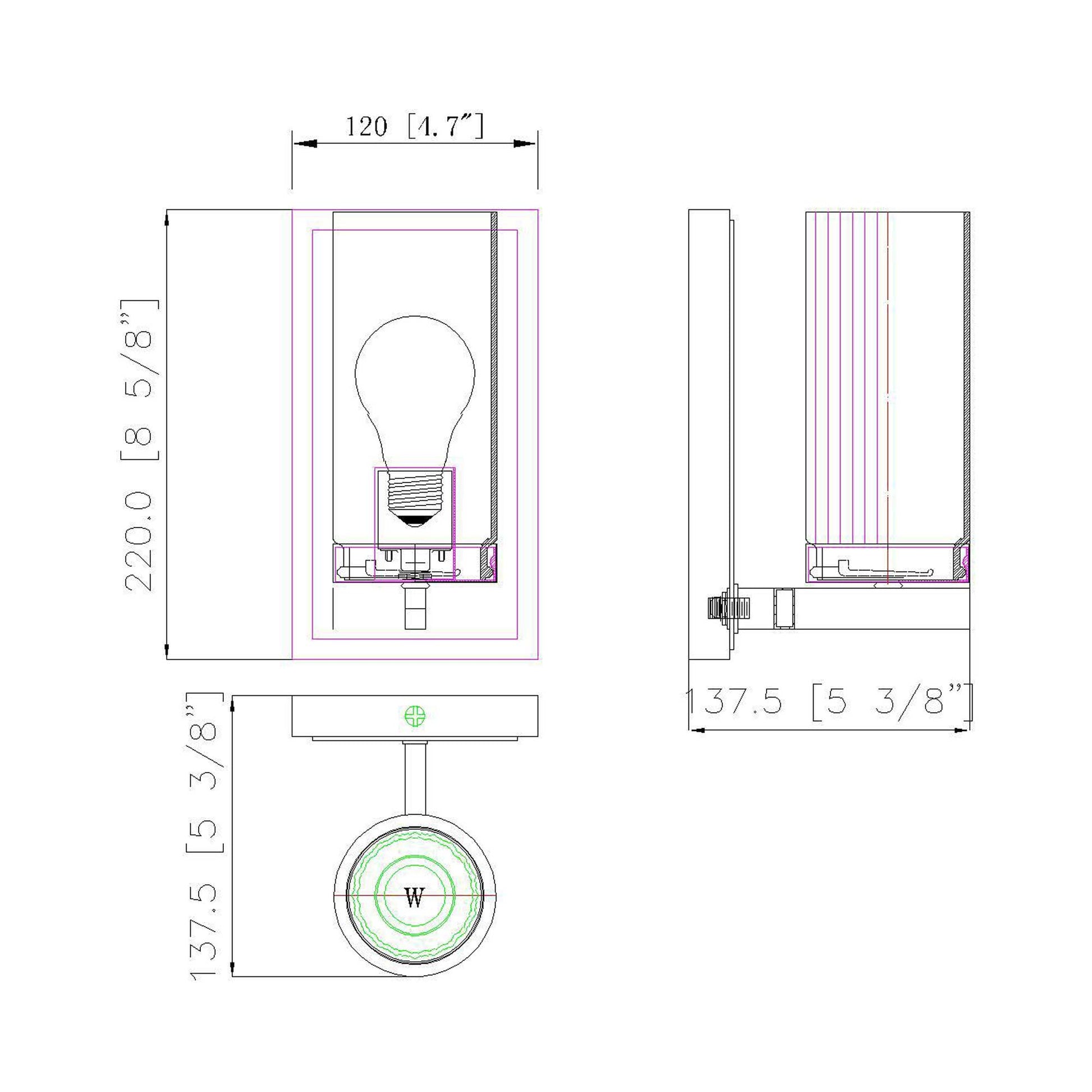Danica Bath Wall Light - line drawing.