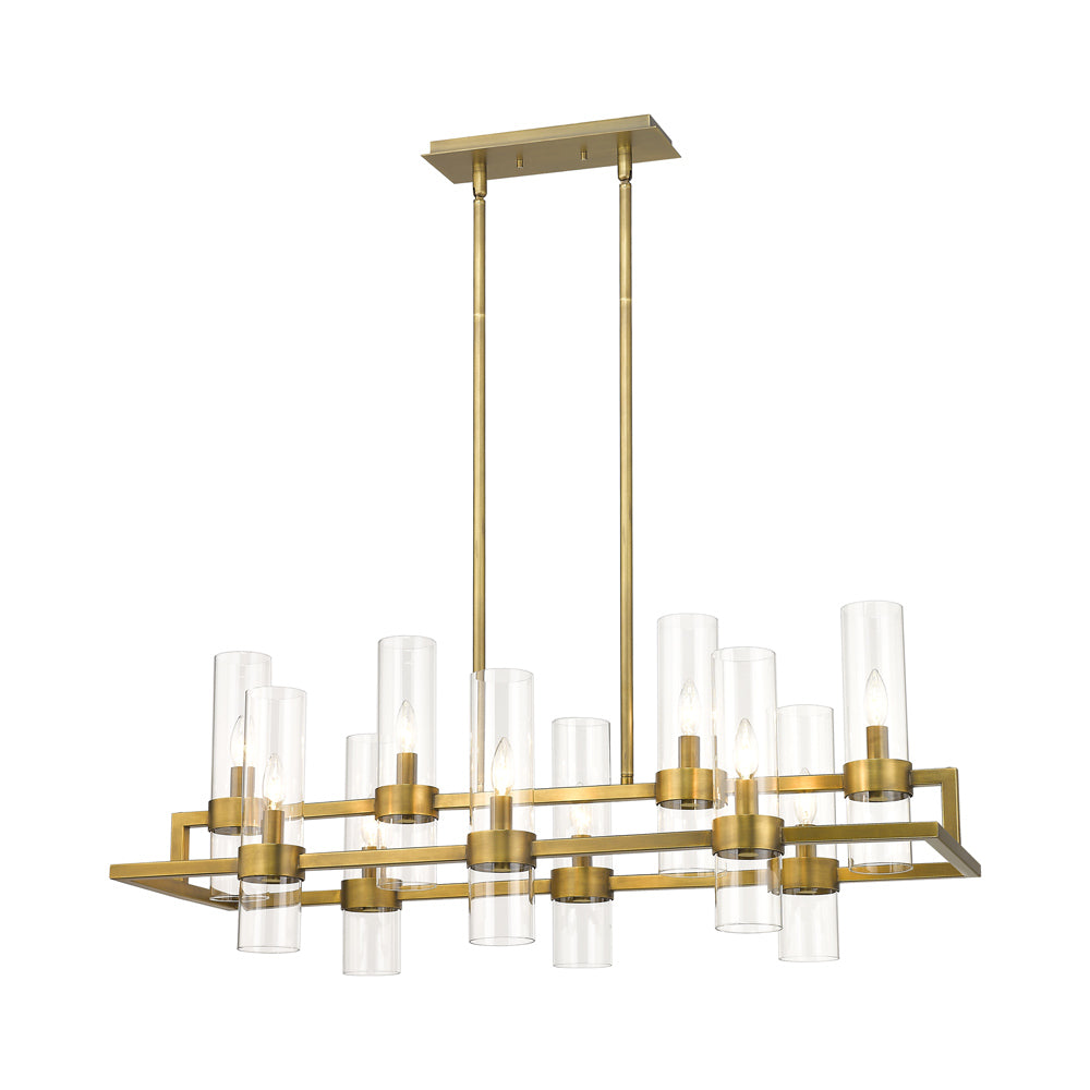 Datus Linear Chandelier in Rubbed Brass.