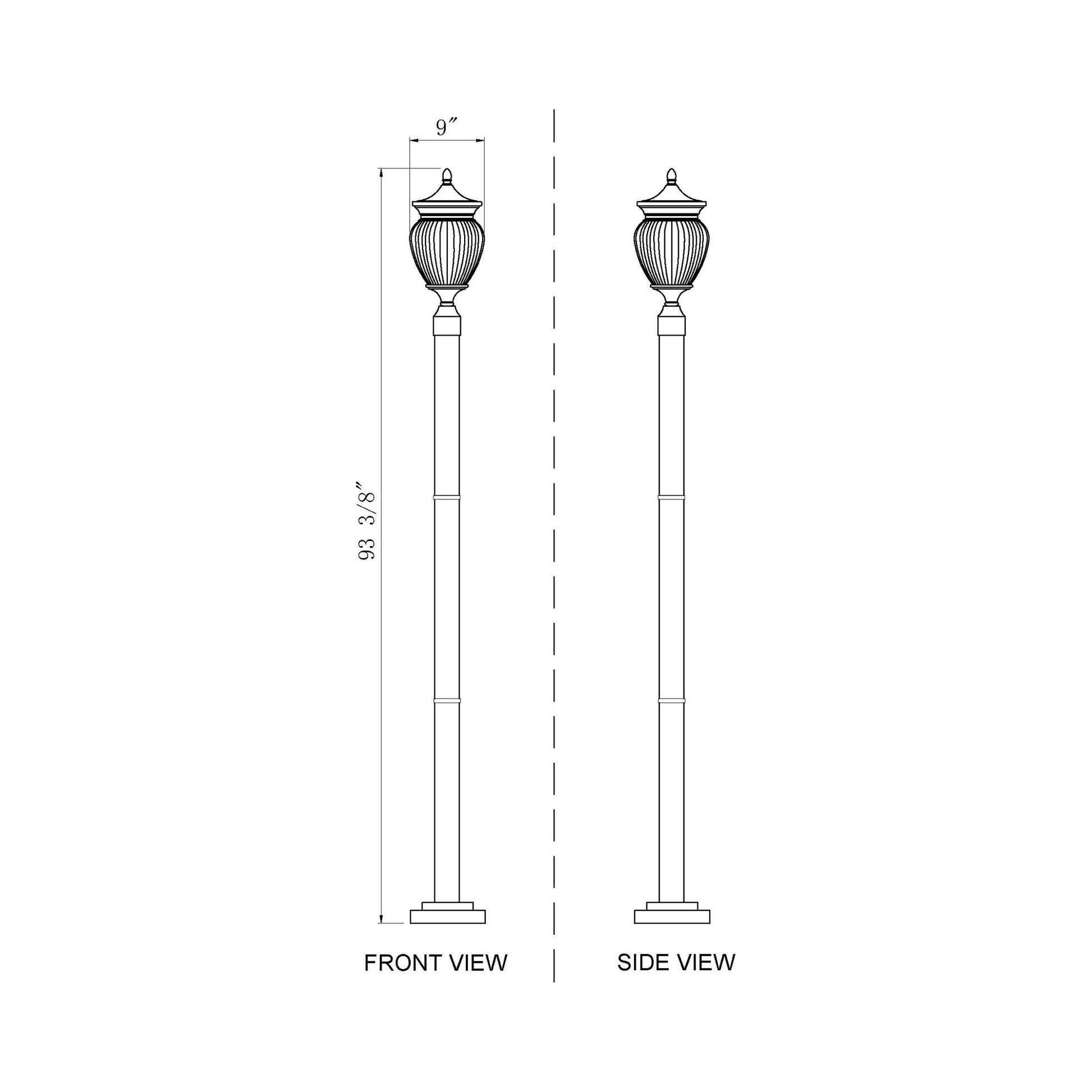 Davina Outdoor Lean Post Light - line drawing.