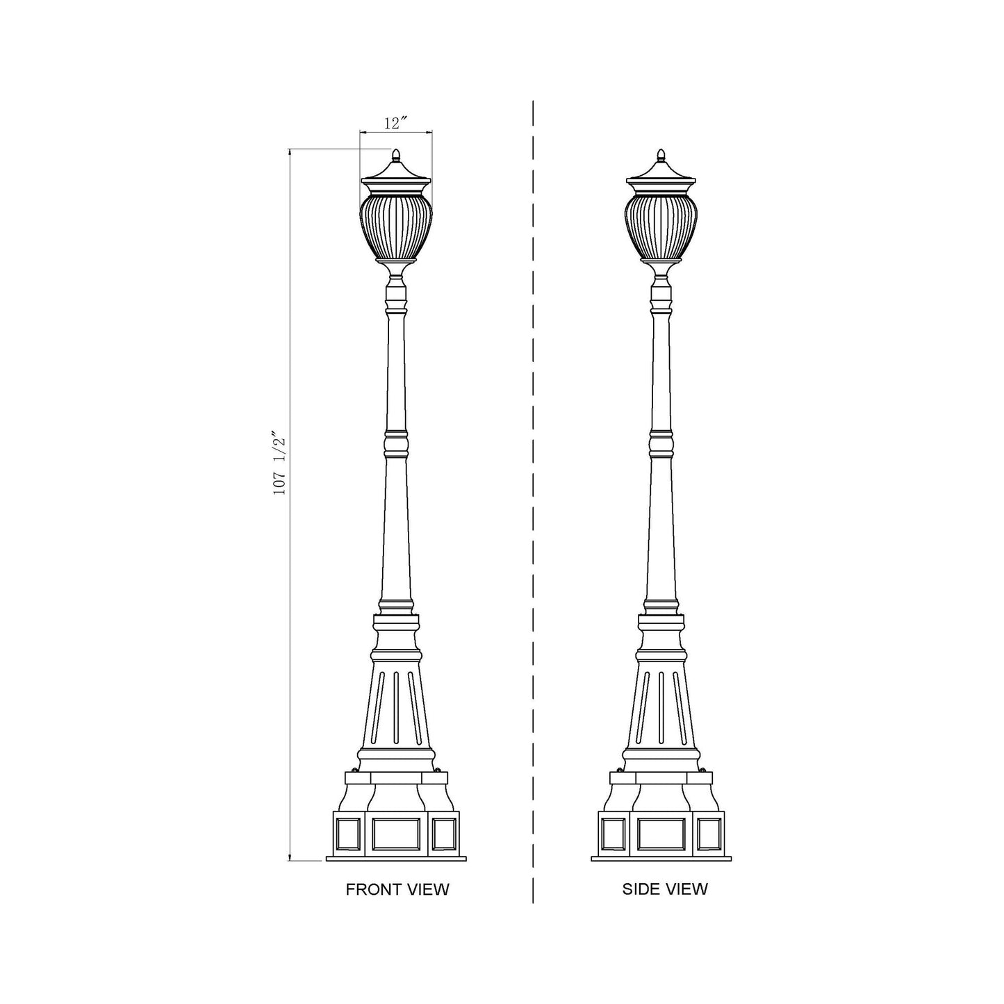 Davina Outdoor Ornate Post Light - line drawing.