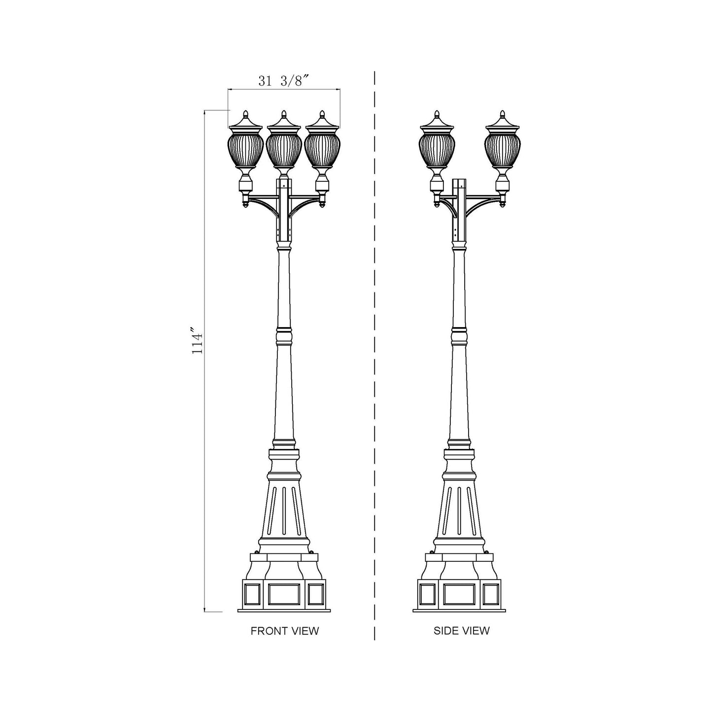 Davina Outdoor Ornate Post Light - line drawing.