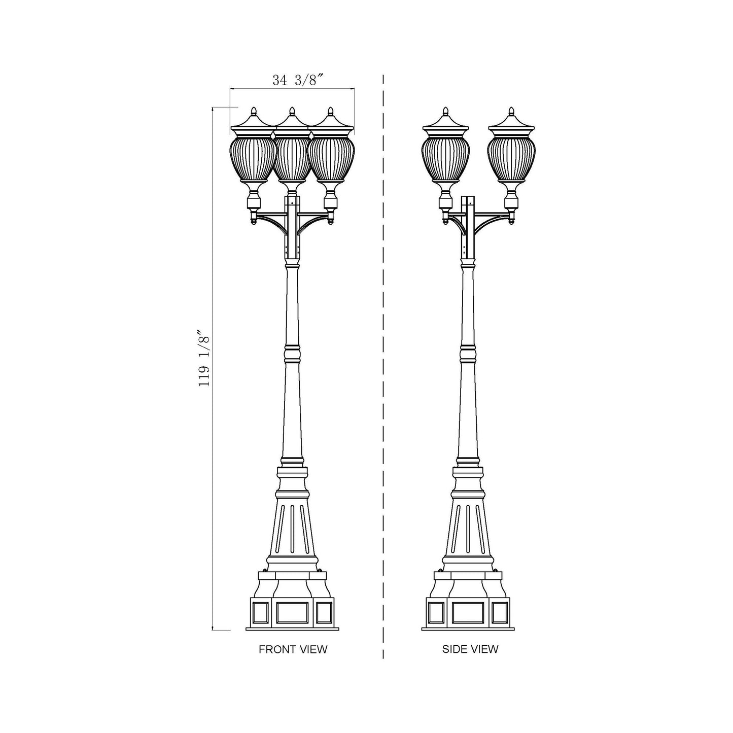 Davina Outdoor Ornate Post Light - line drawing.