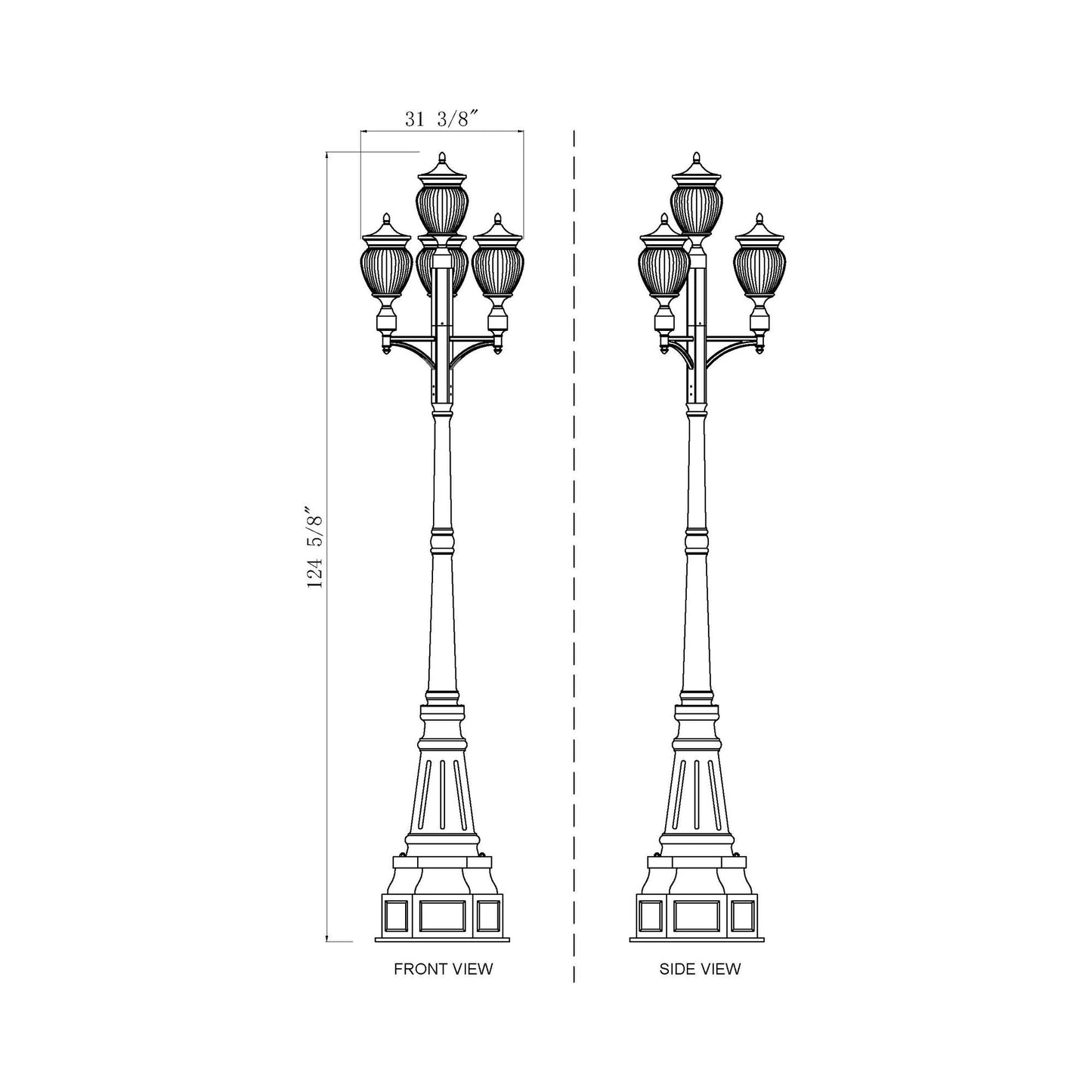 Davina Outdoor Ornate Post Light - line drawing.