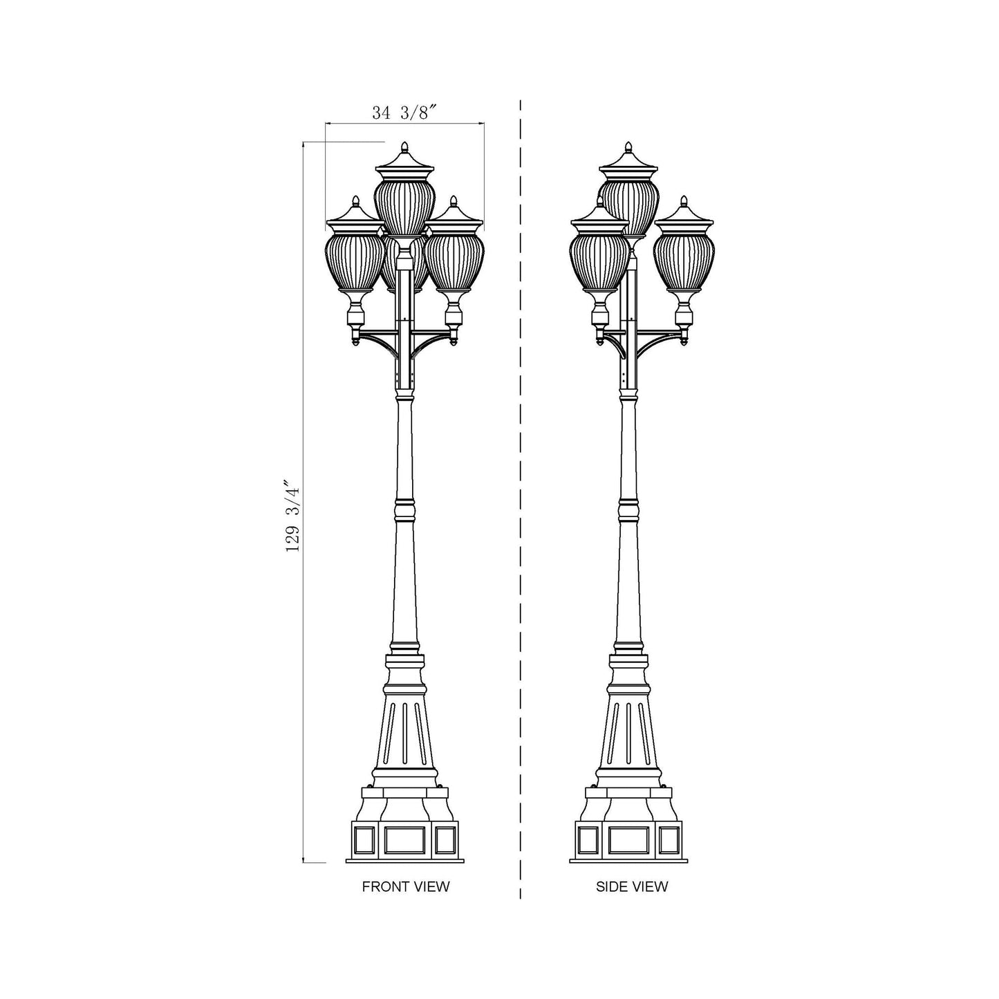 Davina Outdoor Ornate Post Light - line drawing.