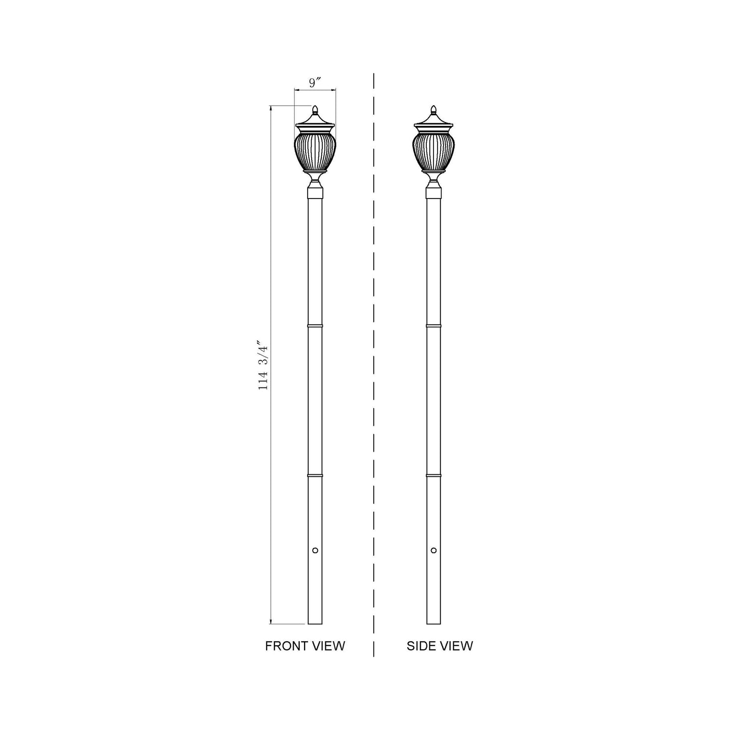Davina Outdoor Sleek Post Light - line drawing.