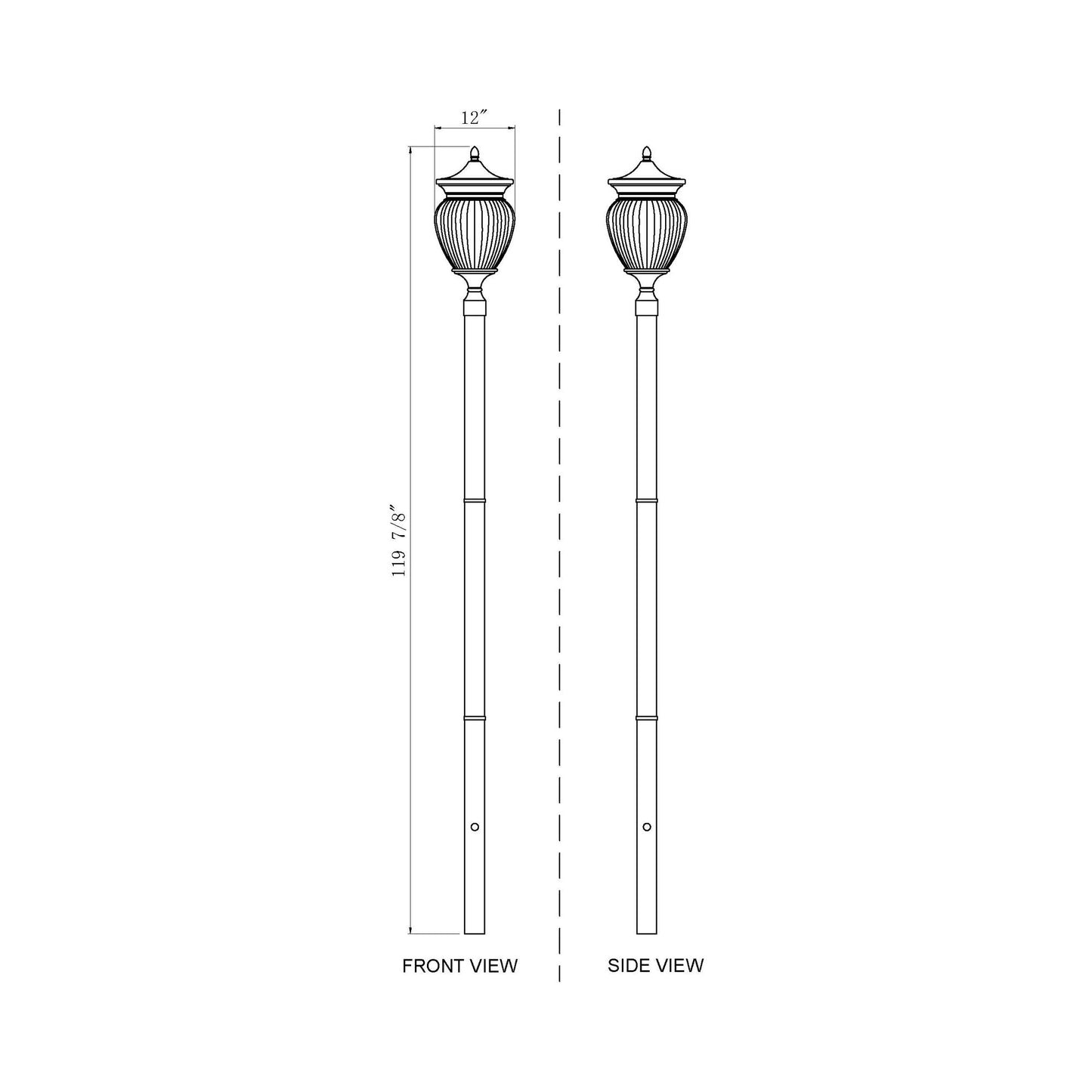 Davina Outdoor Sleek Post Light - line drawing.