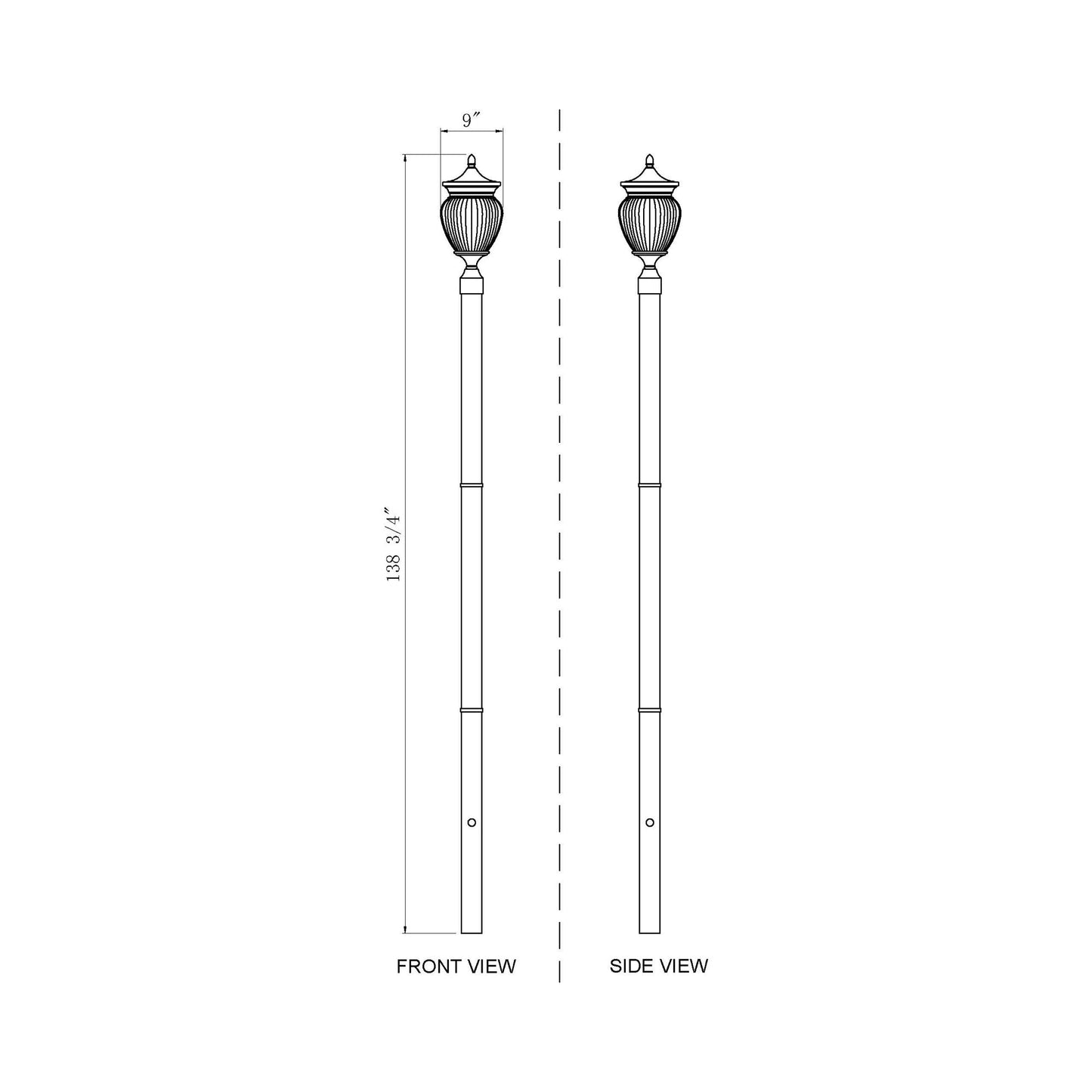 Davina Outdoor Sleek Post Light - line drawing.