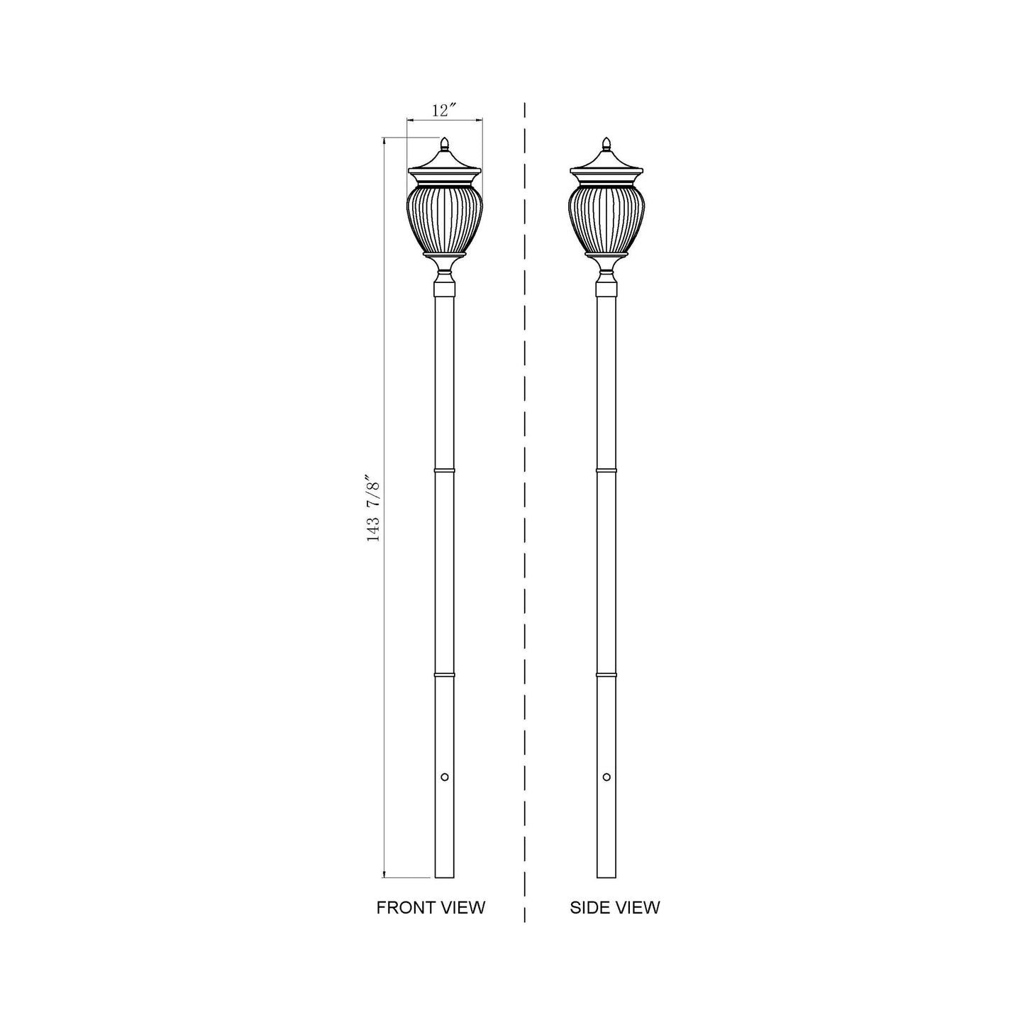 Davina Outdoor Sleek Post Light - line drawing.