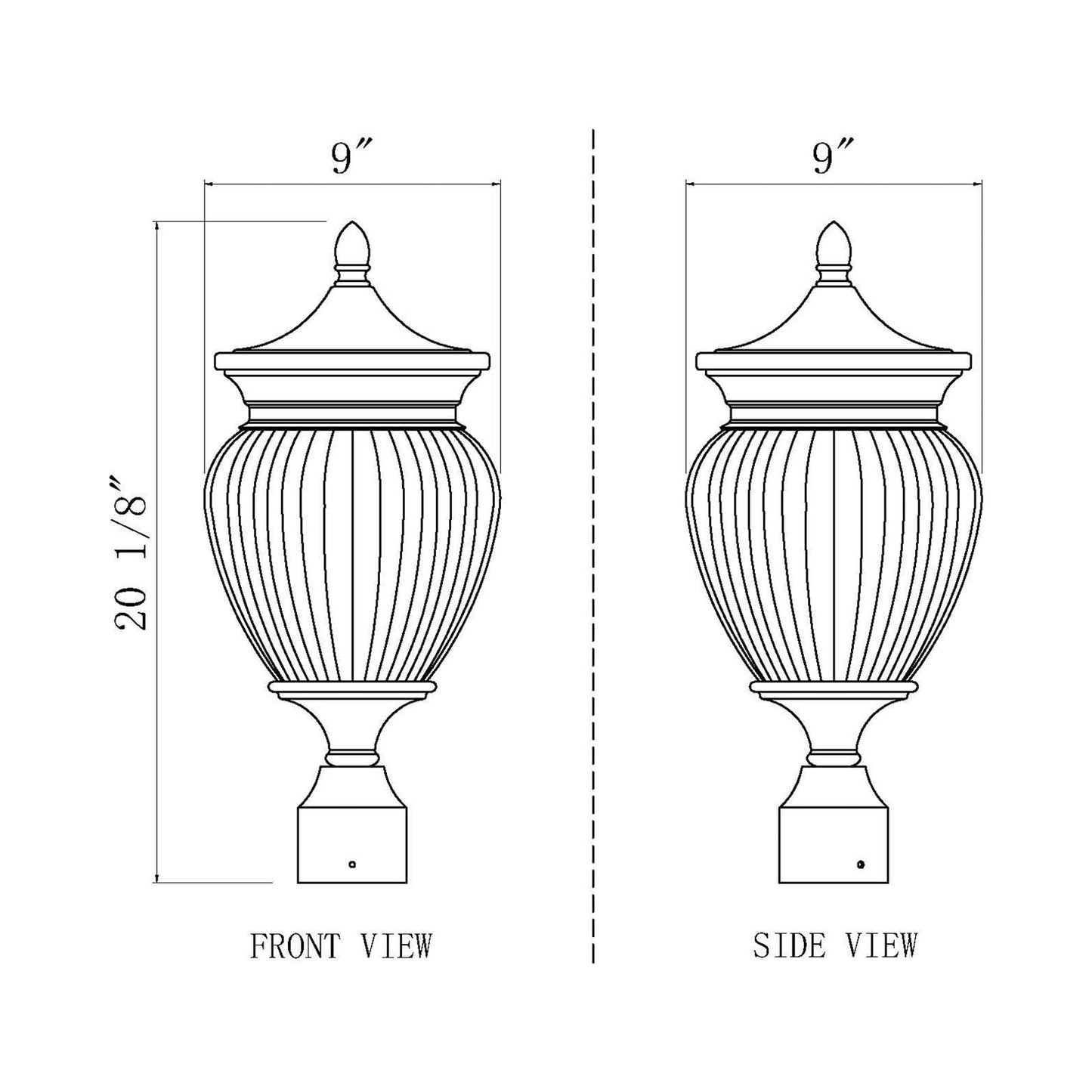 Davina Outdoor Teardrop Post Light - line drawing.
