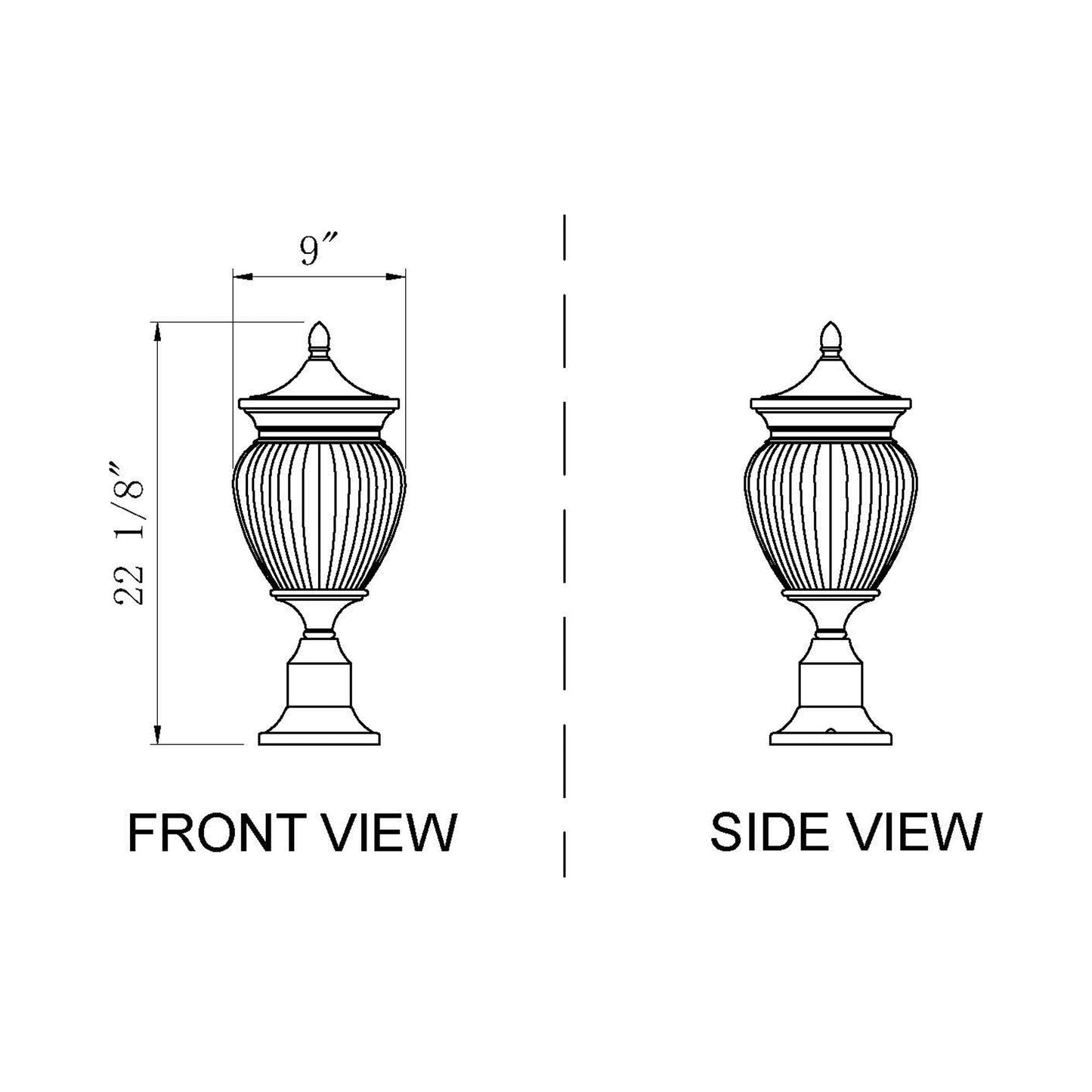 Davina Outdoor Teardrop Post Light - line drawing.