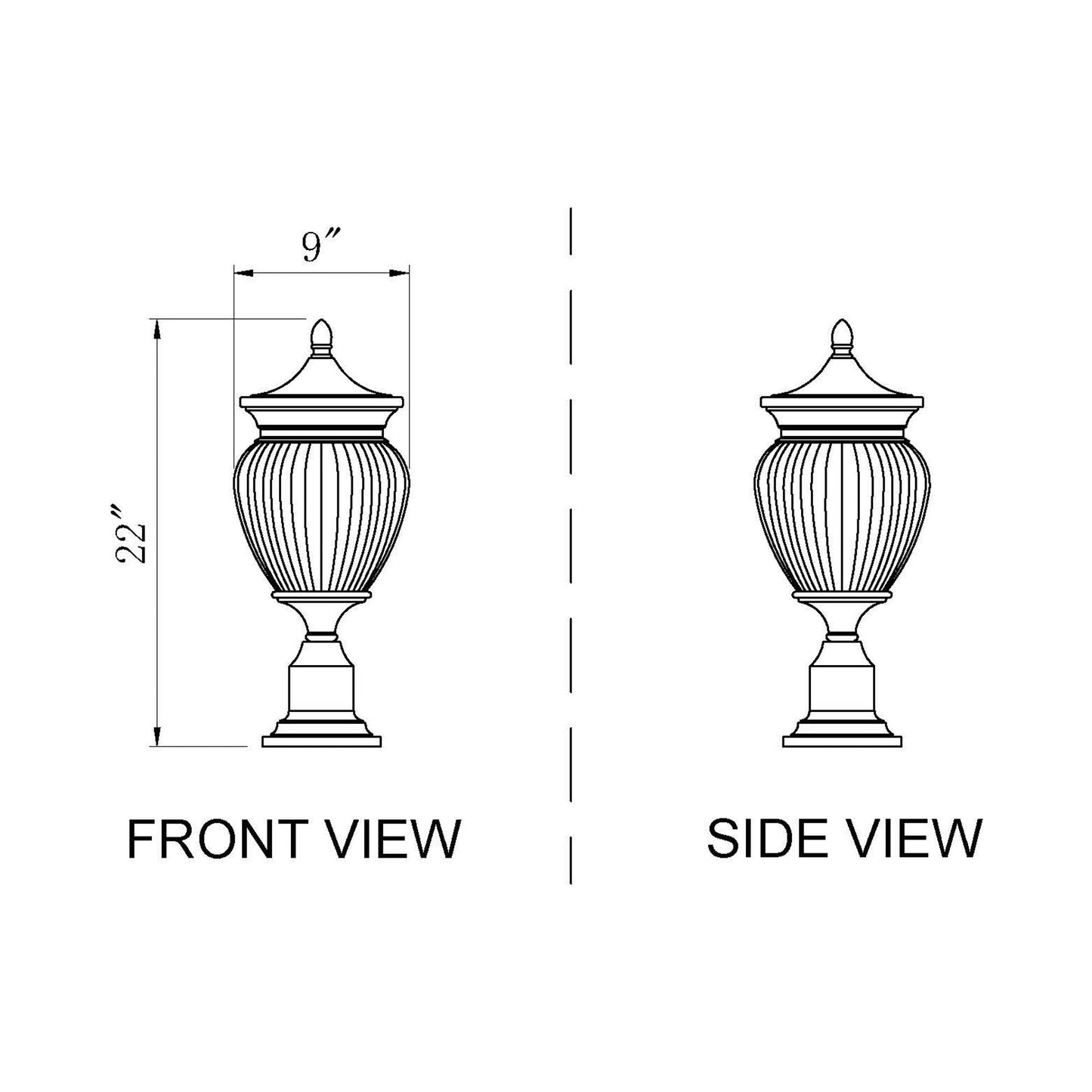 Davina Outdoor Teardrop Post Light - line drawing.