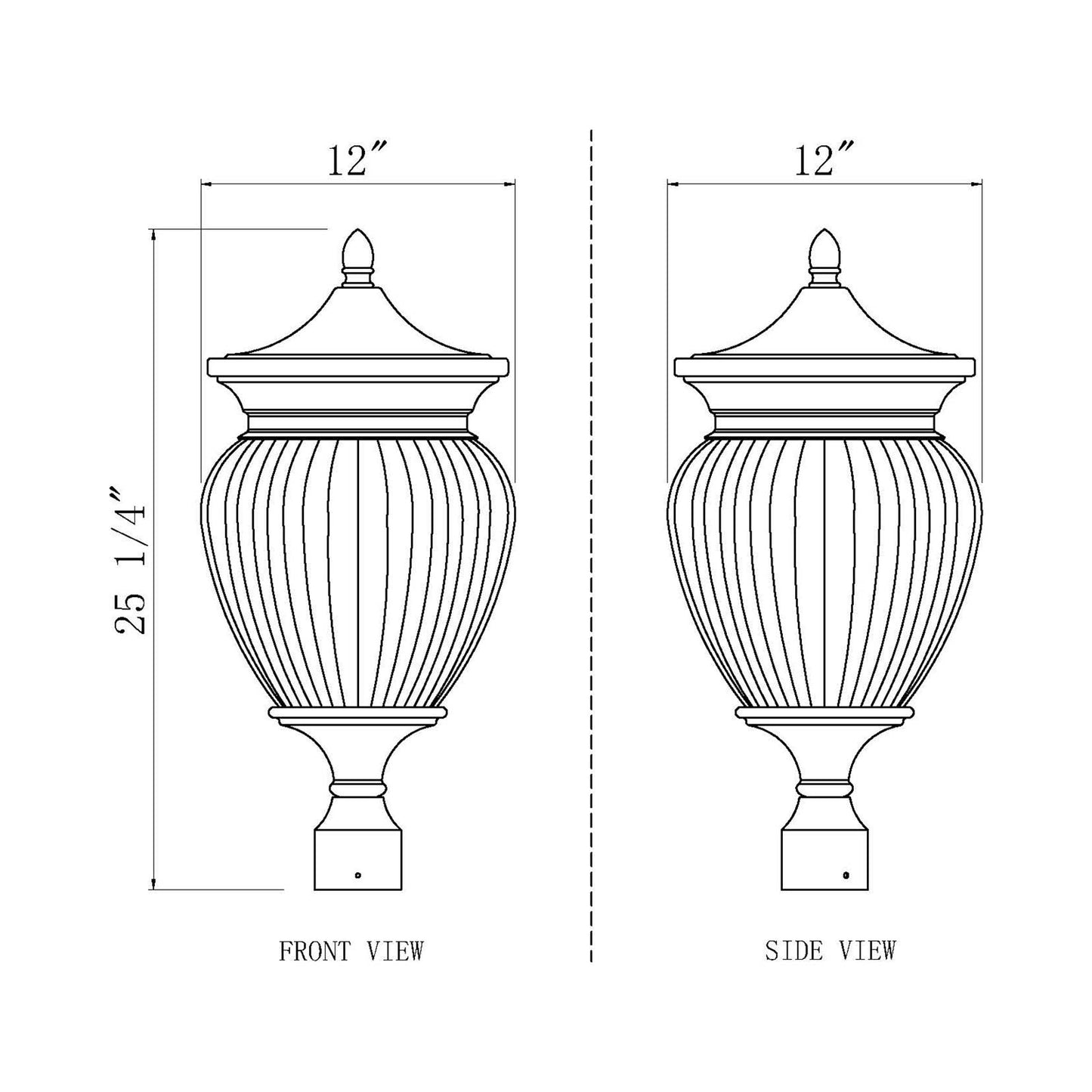 Davina Outdoor Teardrop Post Light - line drawing.