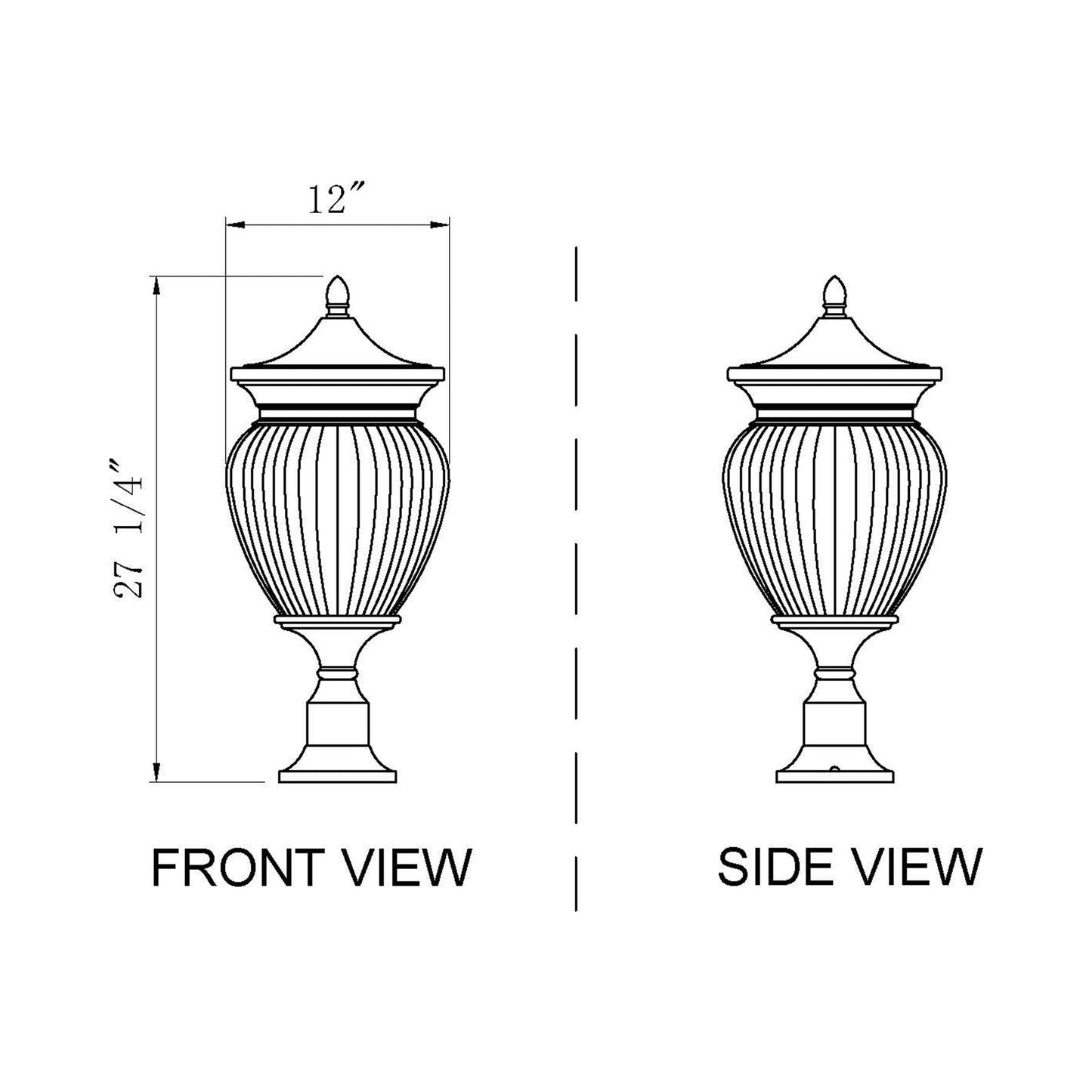 Davina Outdoor Teardrop Post Light - line drawing.