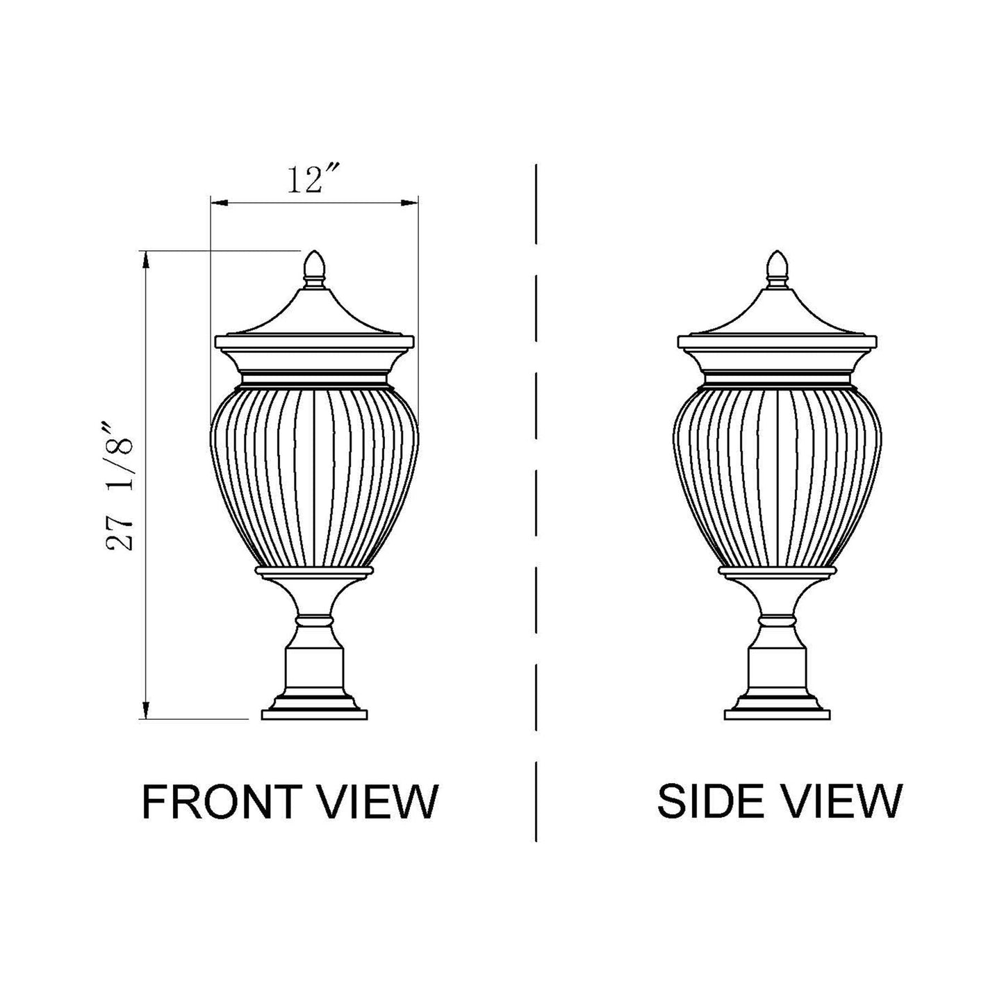 Davina Outdoor Teardrop Post Light - line drawing.