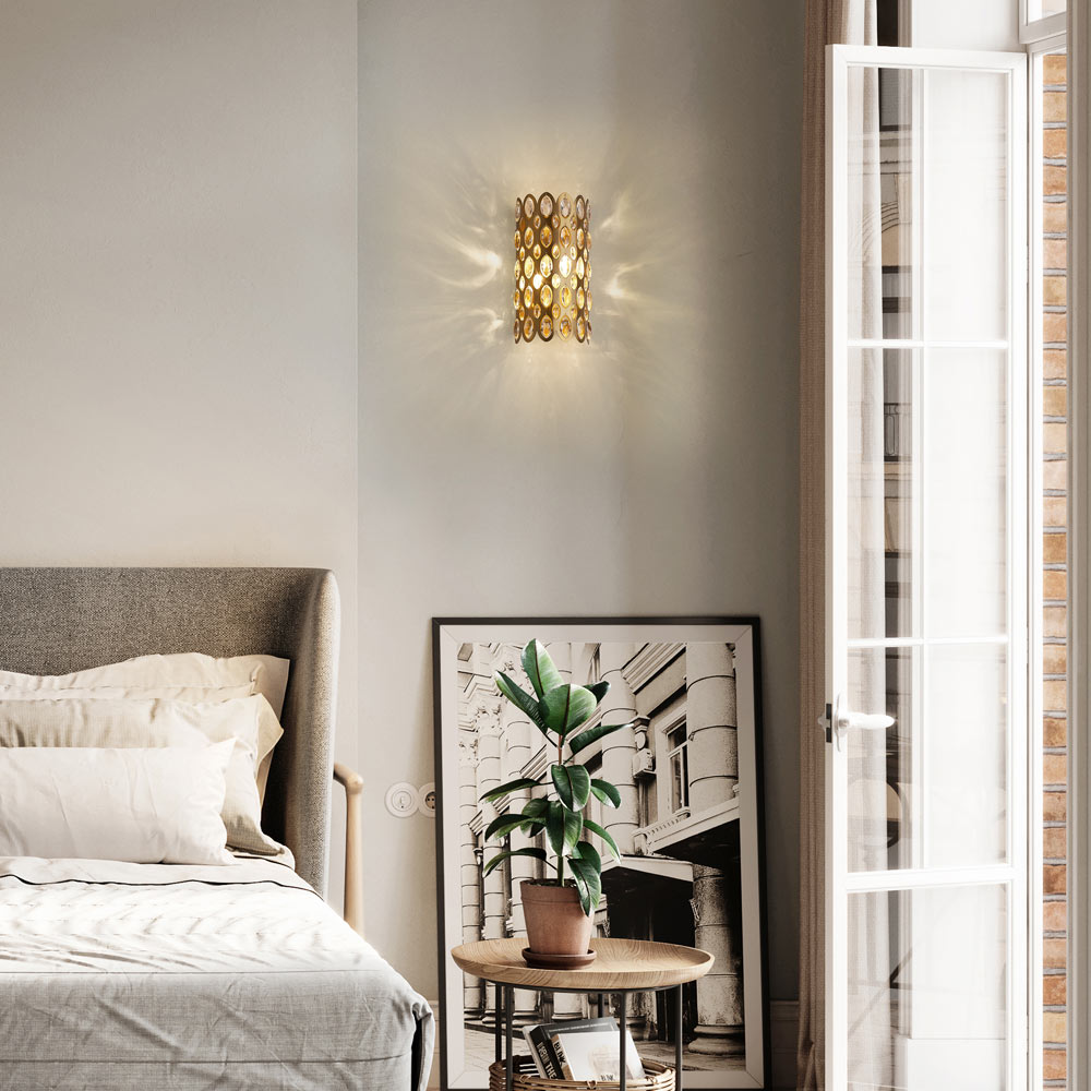 Dealey Crystal Wall Light in bedroom.