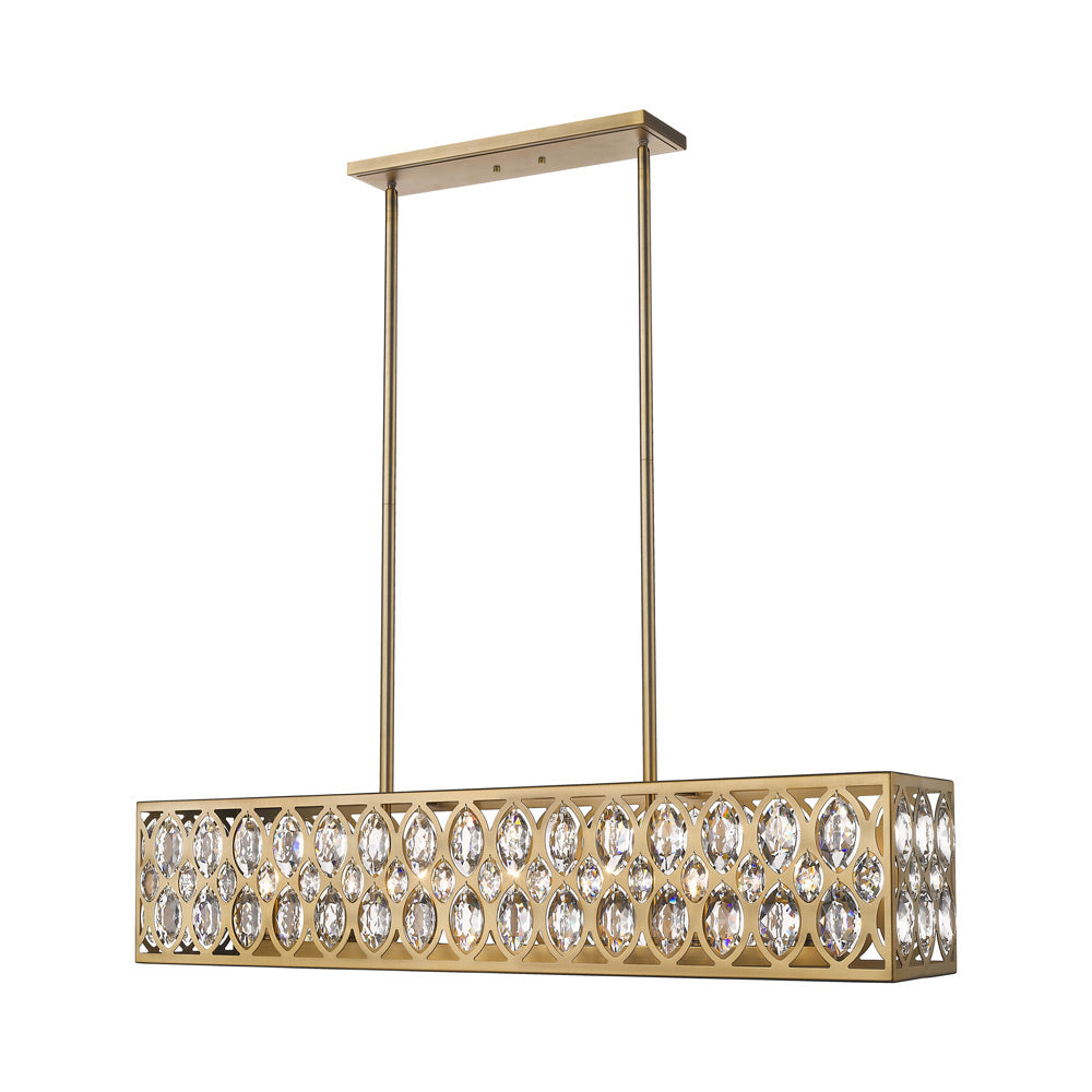 Dealey Linear Chandelier in Heirloom Brass.