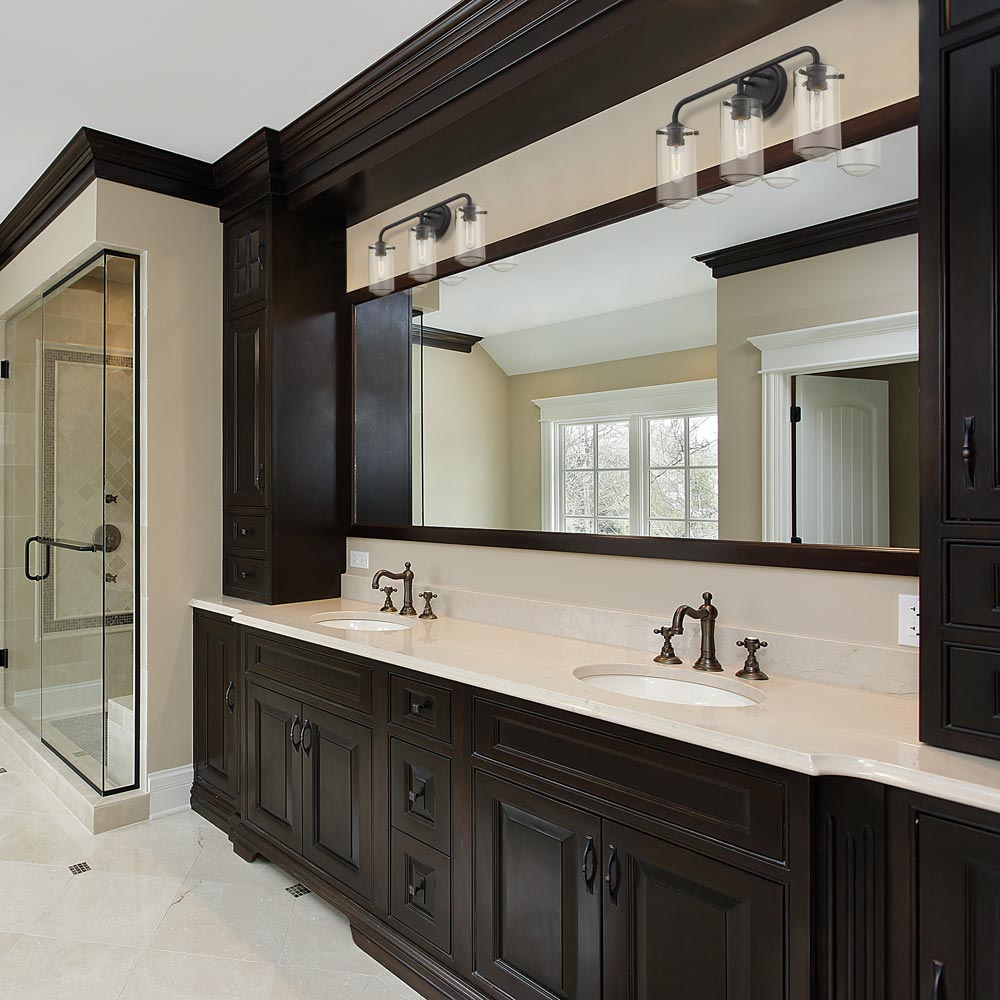 Delaney Bath Vanity Light in bathroom.