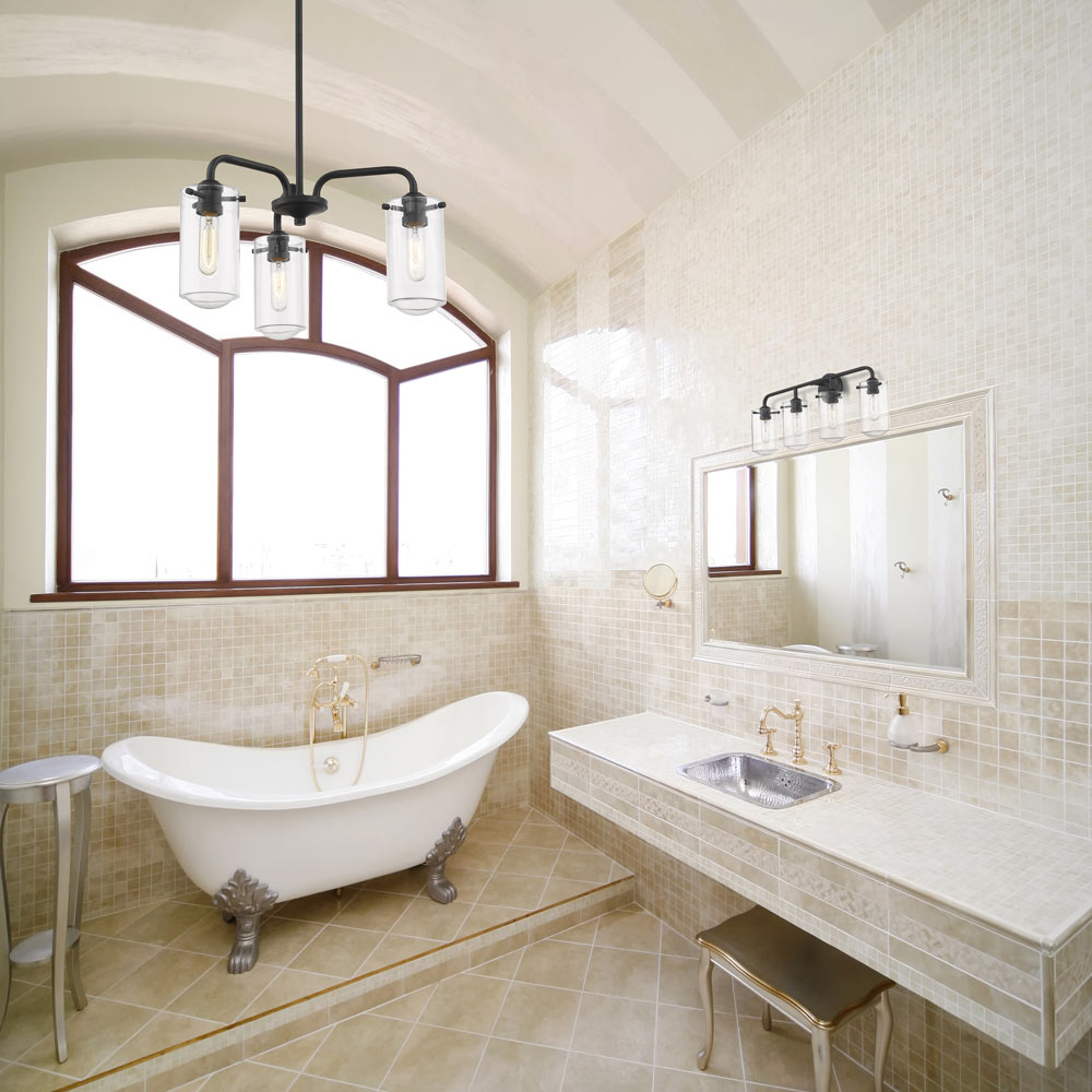 Delaney Chandelier in bathroom.