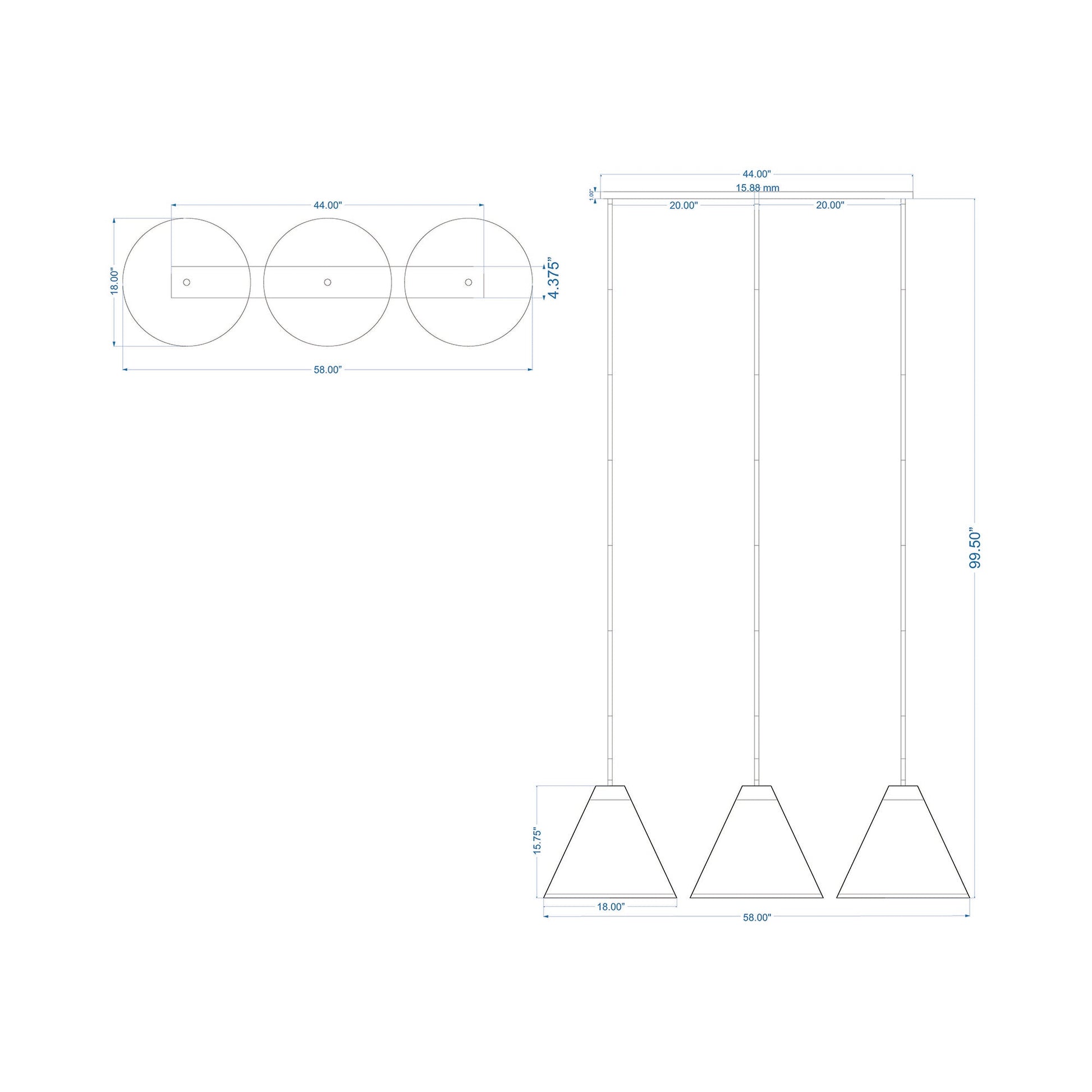 Eaton Linear Pendant Light - line drawing.