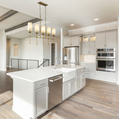 Emily Linear Chandelier in kitchen.