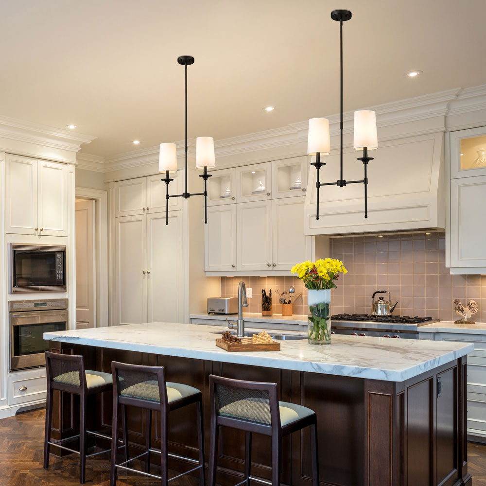 Emily Linear Chandelier in kitchen.