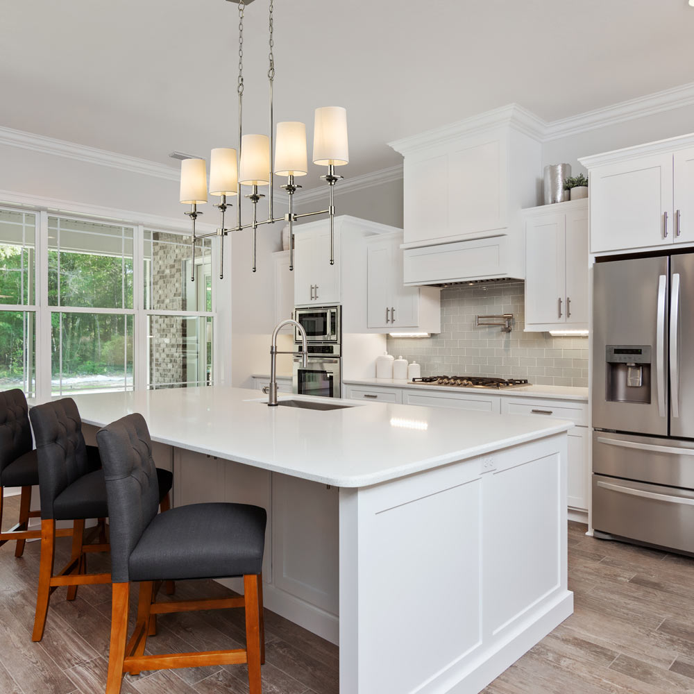 Emily Linear Chandelier in kitchen.