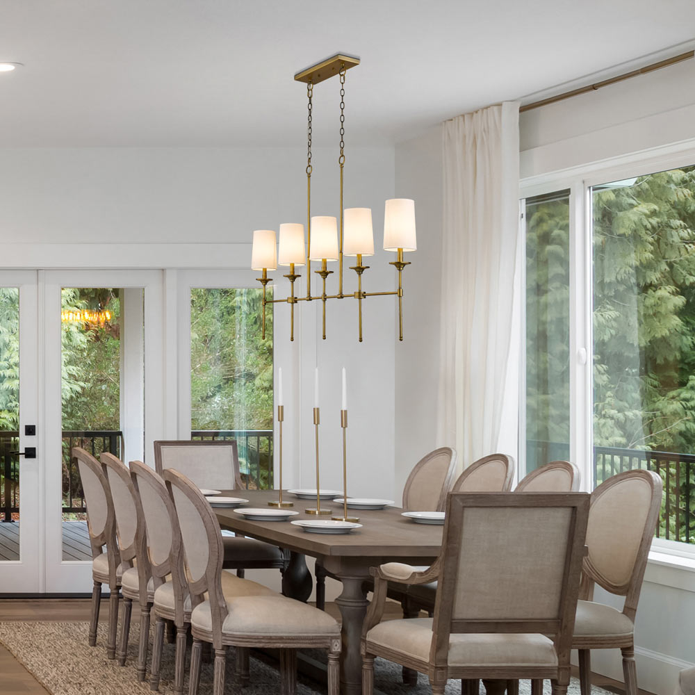 Emily Linear Chandelier in dining room.