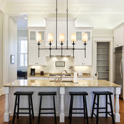 Emily Linear Chandelier in kitchen.