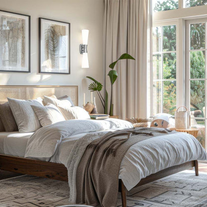 Emrys Wall Light in bedroom.