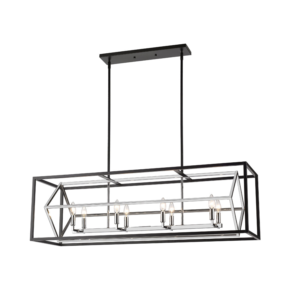 Euclid Linear Chandelier in Chrome/Matte Black (8-Light).