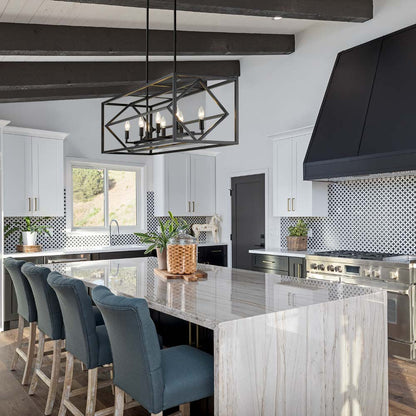 Euclid Linear Chandelier in kitchen.