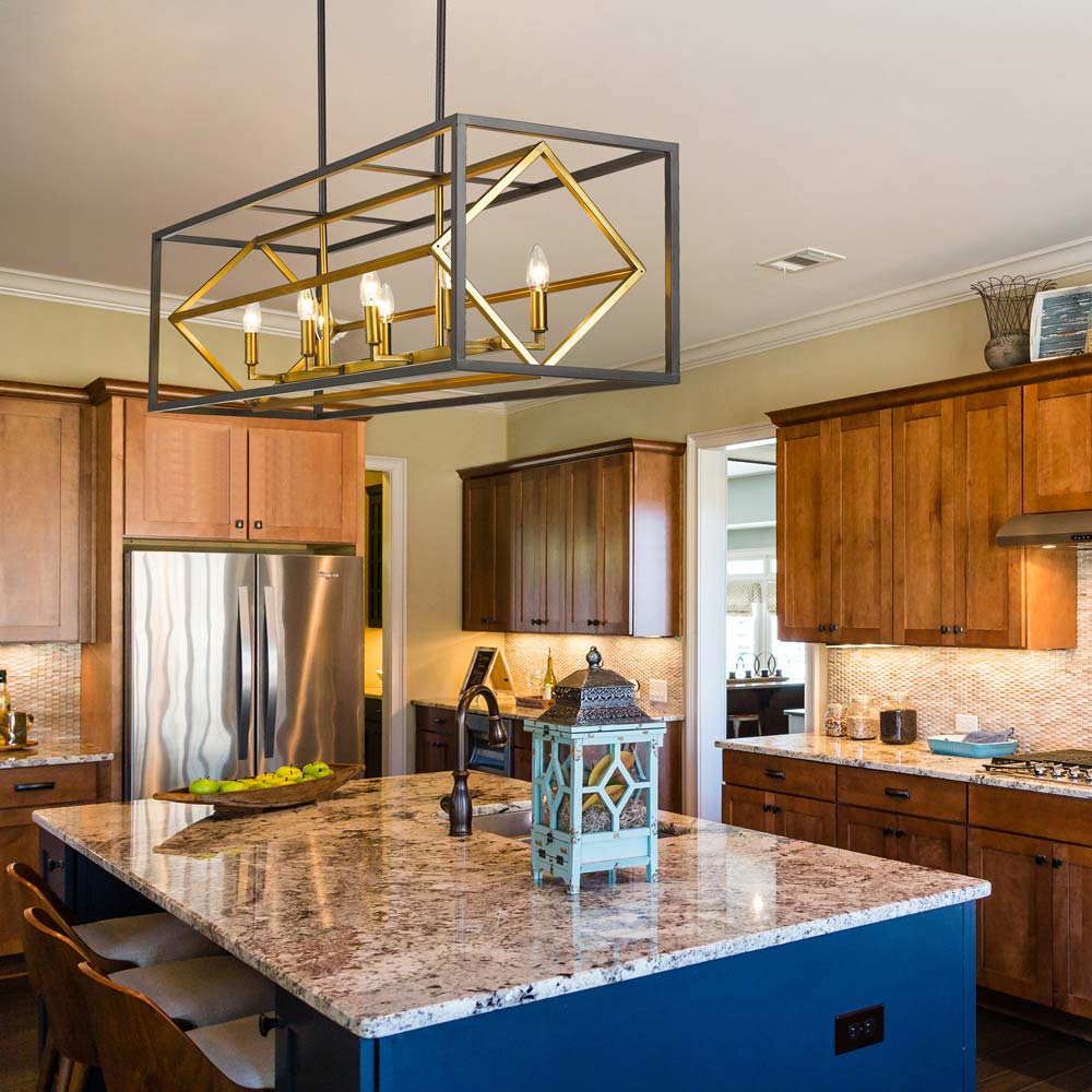 Euclid Linear Chandelier in kitchen.